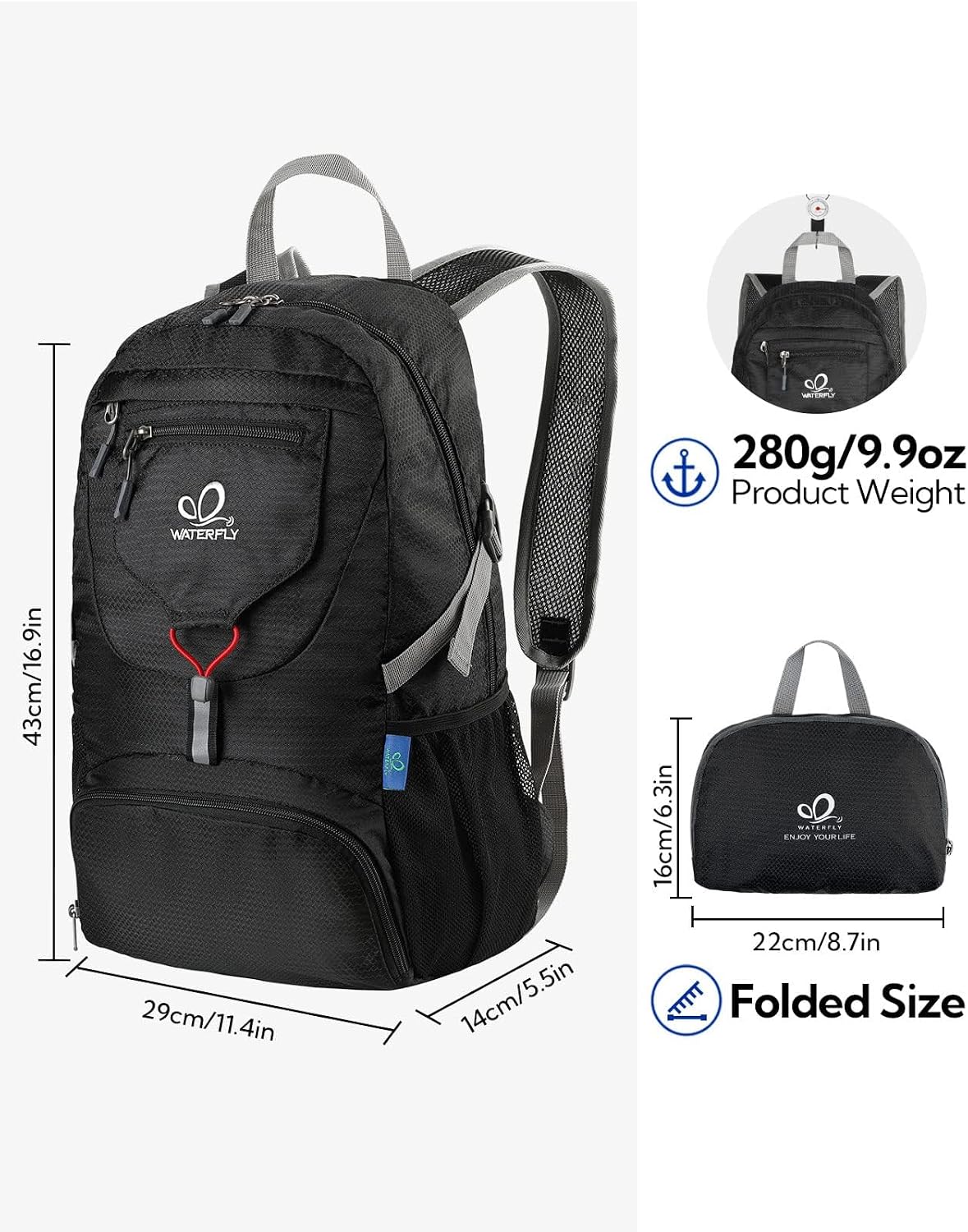 Detalle de Waterfly Ultra Lightweight Foldable Backpack 20L