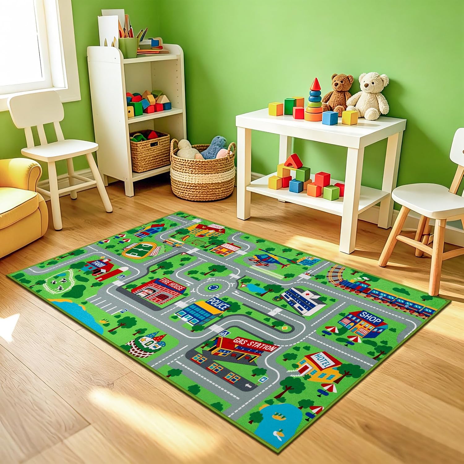 Detalle de Capslpad Car Mat for Children 80x150 cm – City Town Roads Interactive Play Rug