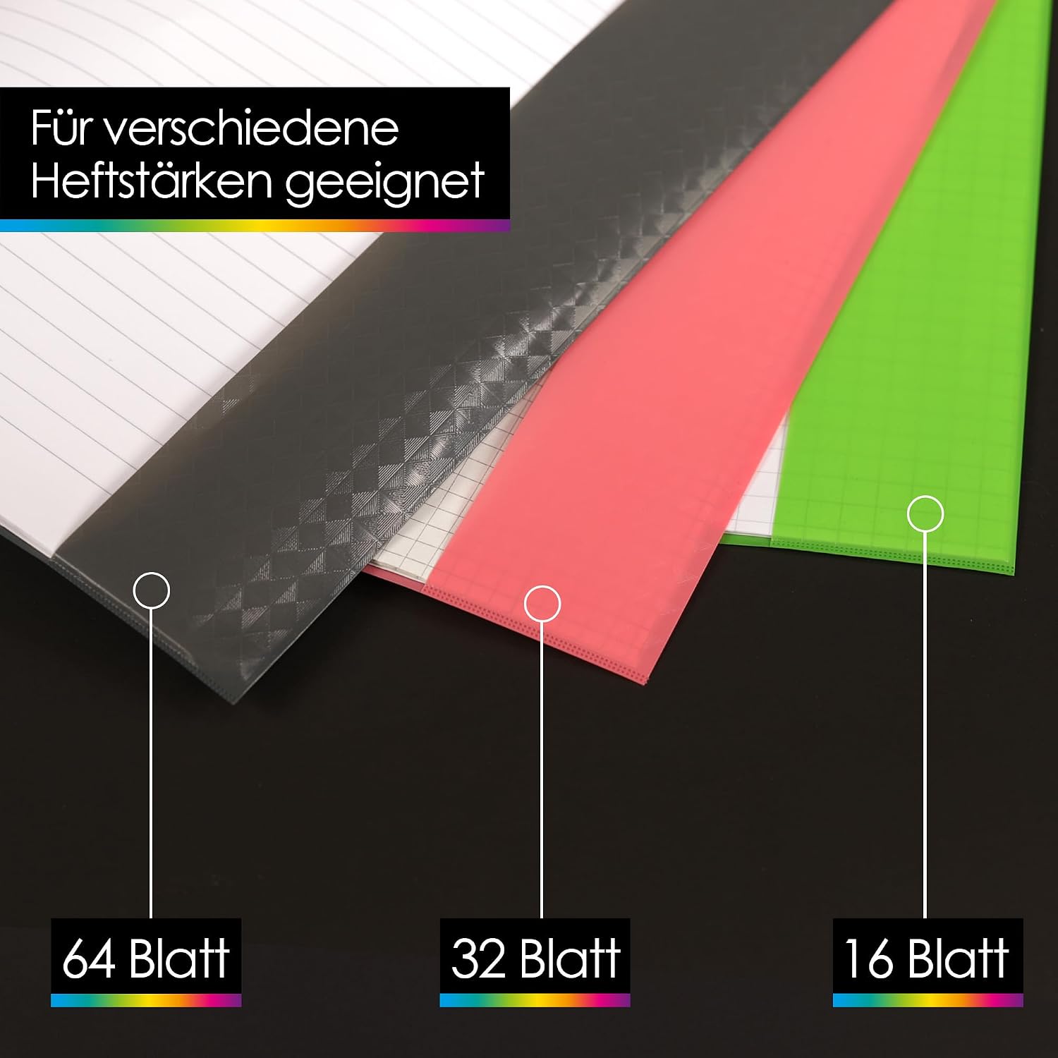 Detalle 2 de OfficeTree Hefthüllen A4 bunt 12 Farben – 25 Etiketten, wasserabweisend, Bastoptik