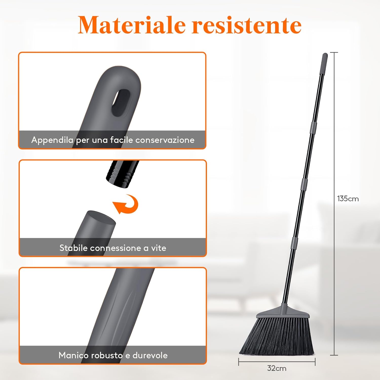 Detalle de Lifewit Scopa da Esterno 135 cm con manico telescopico regolabile