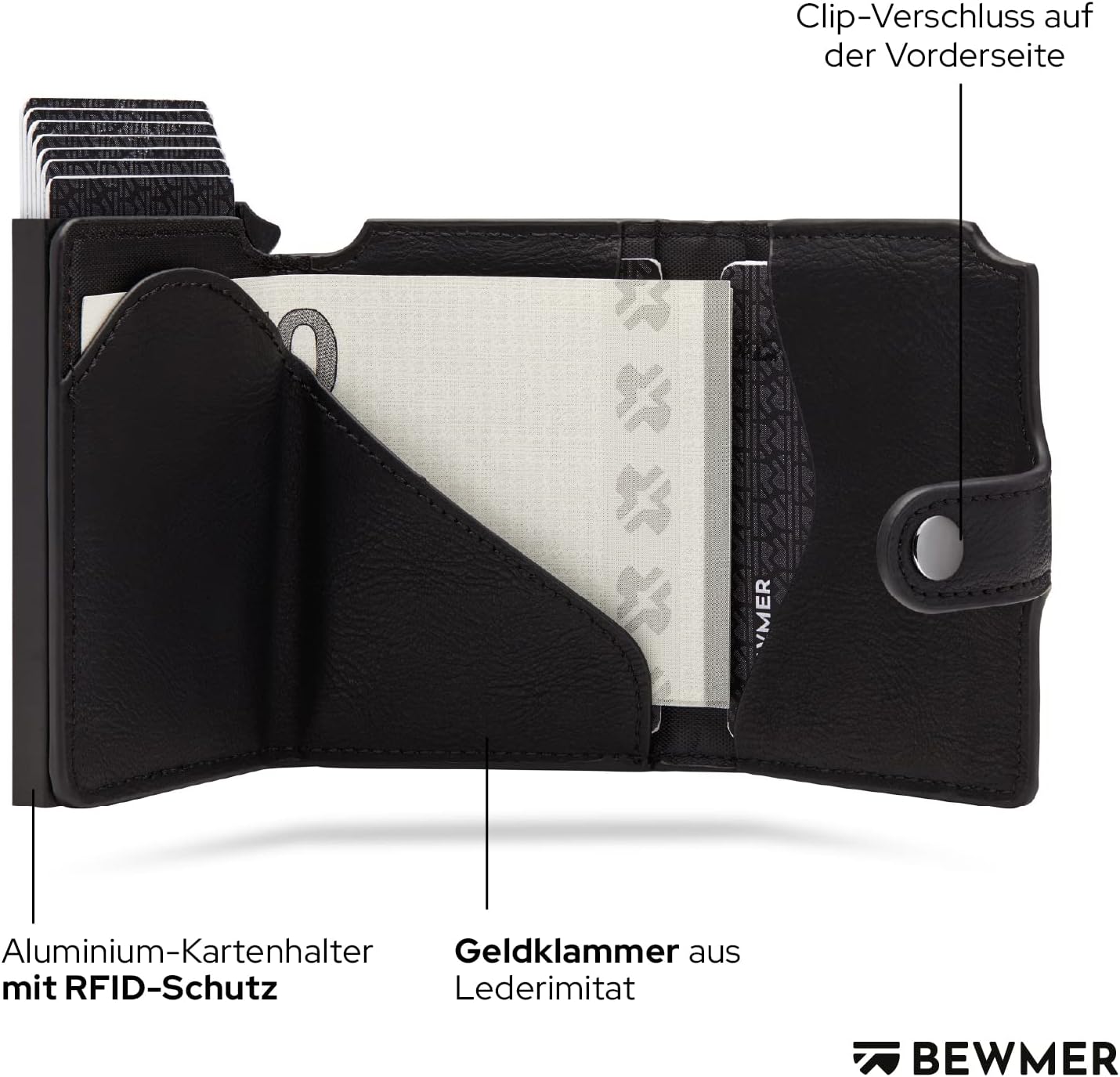 Detalle 2 de BEWMER v2 Shielded Slim Wallet mit Münzfach – RFID-Schutz, Platz für 9 Karten