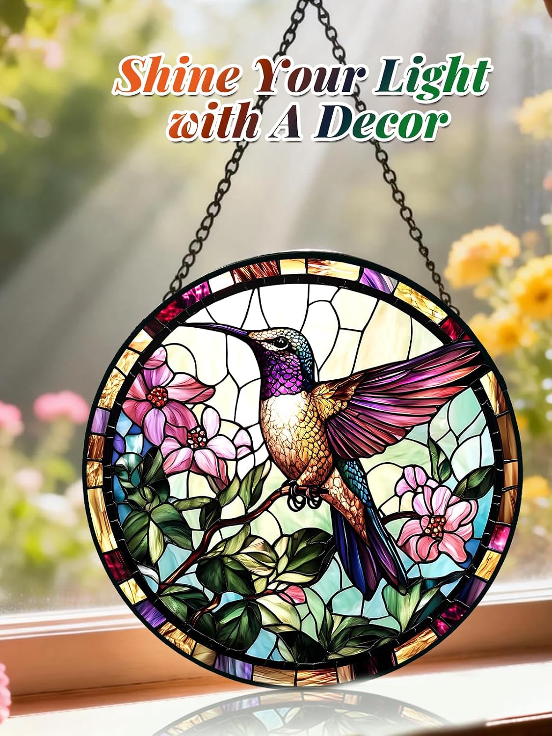 Detalle de Hummingbird Stained Glass Suncatcher 6.3-Inch