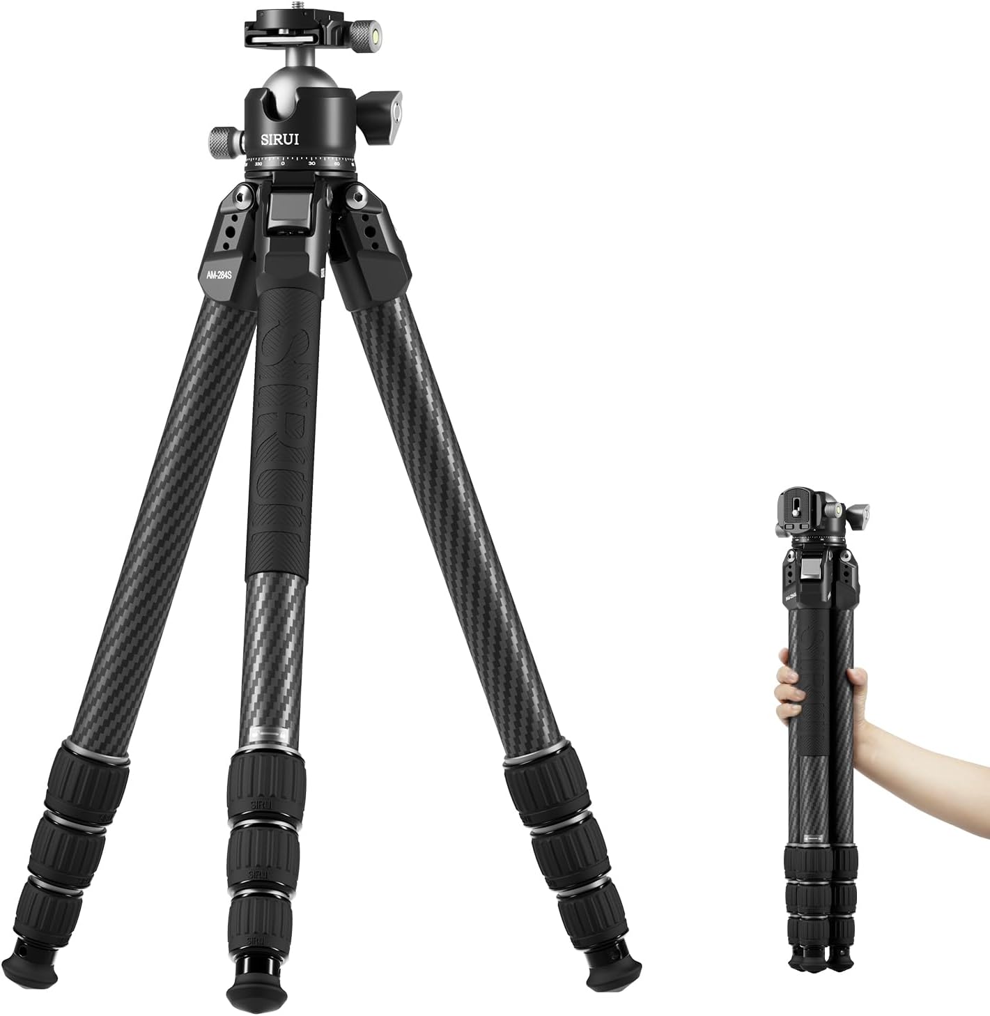 Detalle de SIRUI AM-284S+G1 Professional Carbon Fibre Tripod with 43mm Low-Profile Ball Head