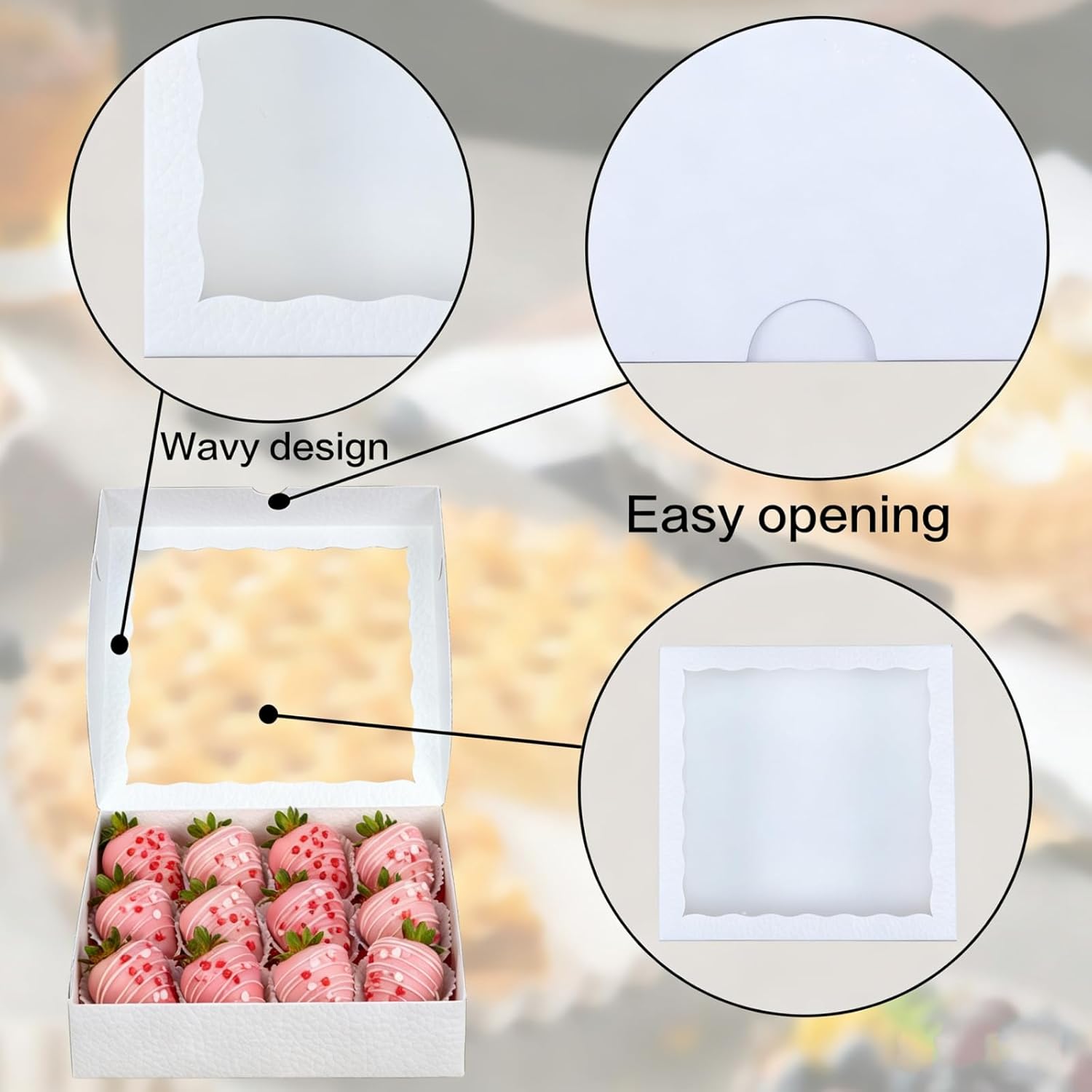 Thumbnail 6 de NEKSUNBAK 25Pack 9x9x2.5 Inches White Bakery Boxes with Window