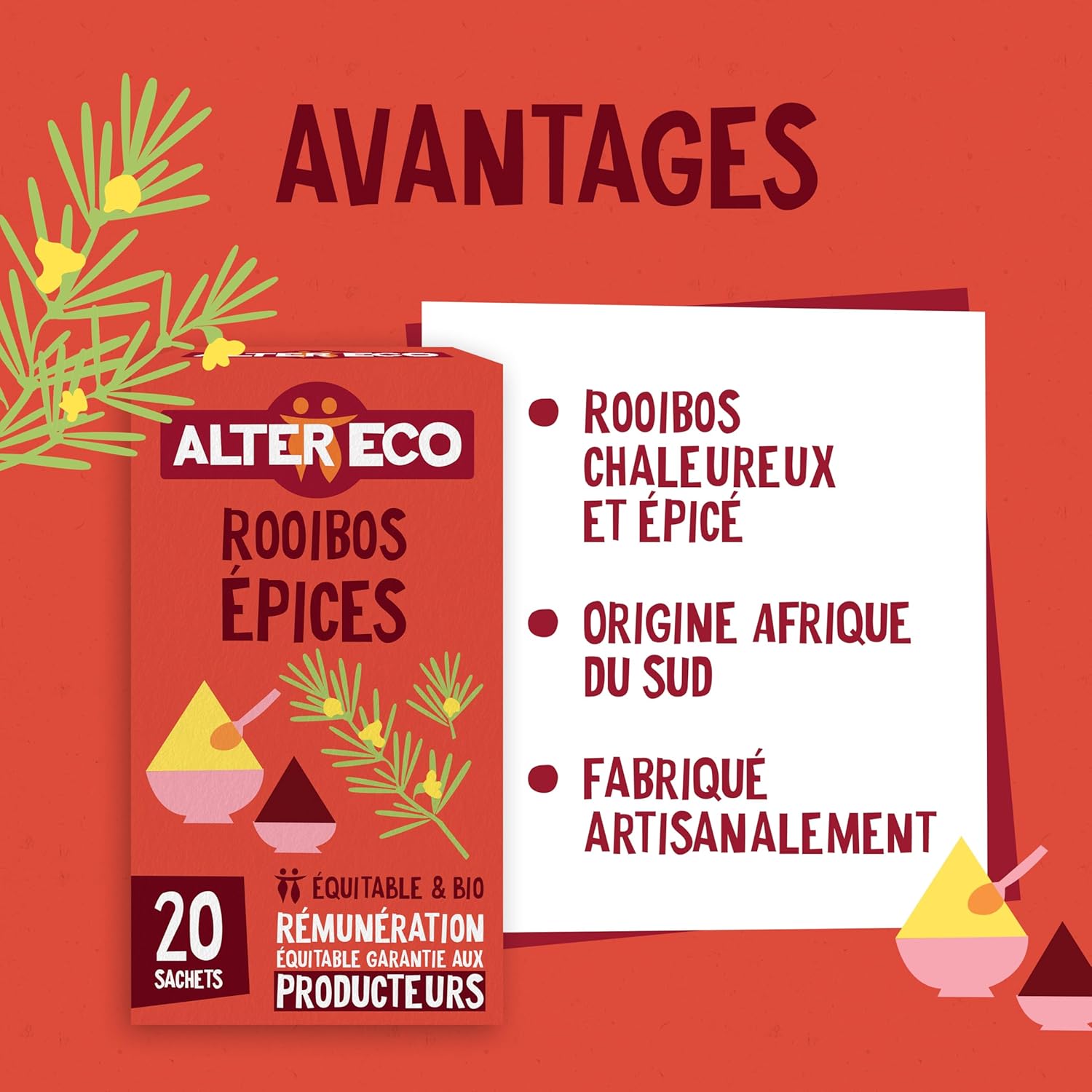 Detalle de ALTER ECO Infusion Rooibos Épices — Lot de 6 boîtes de 20 sachets bio et équitable