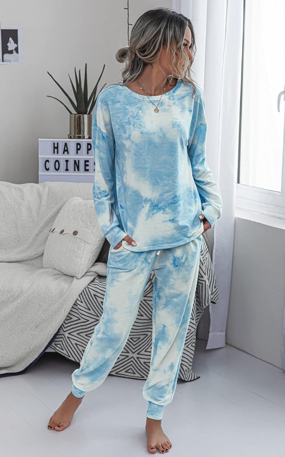 Detalle 2 de ASOMI Pyjama Damen Tie-Dye Set mit Taschen