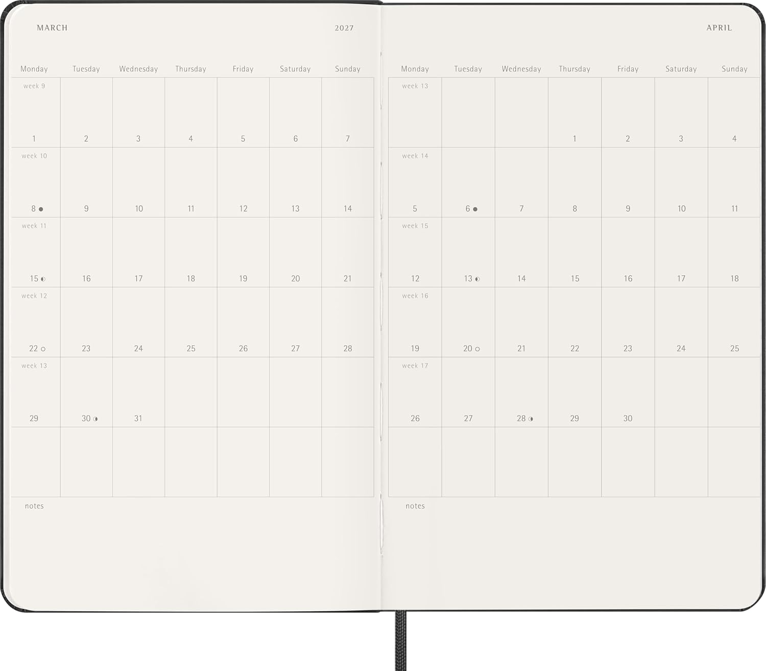 Detalle 2 de Moleskine DHB12WH3Y27 weekplanner 2027, zwart, harde kaft, 13 x 21 cm