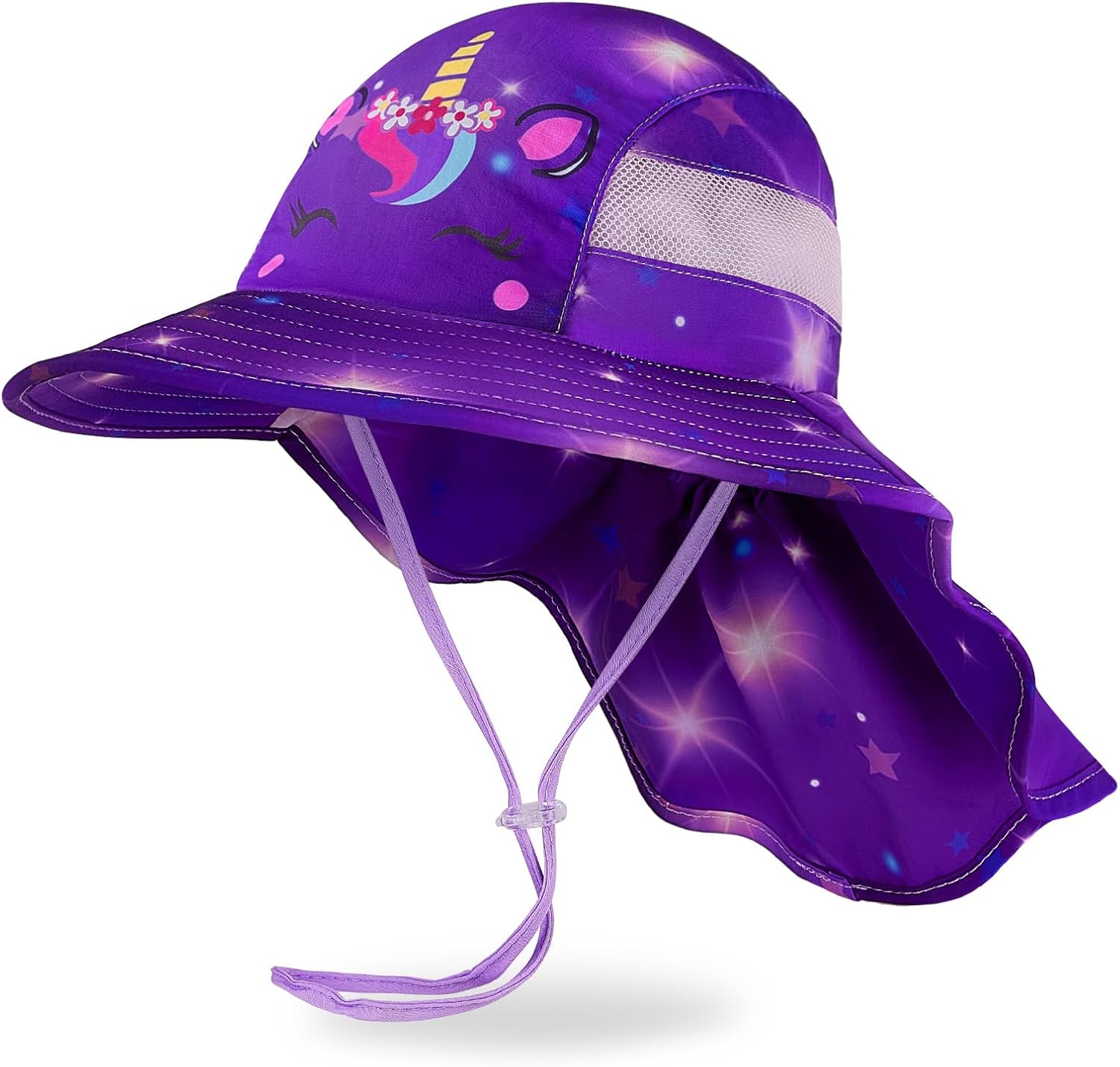MHJY Kids Girls Sun Hat with UV Protection, Adjustable Fit & Wide Brim Neck Flap (2–9 years)