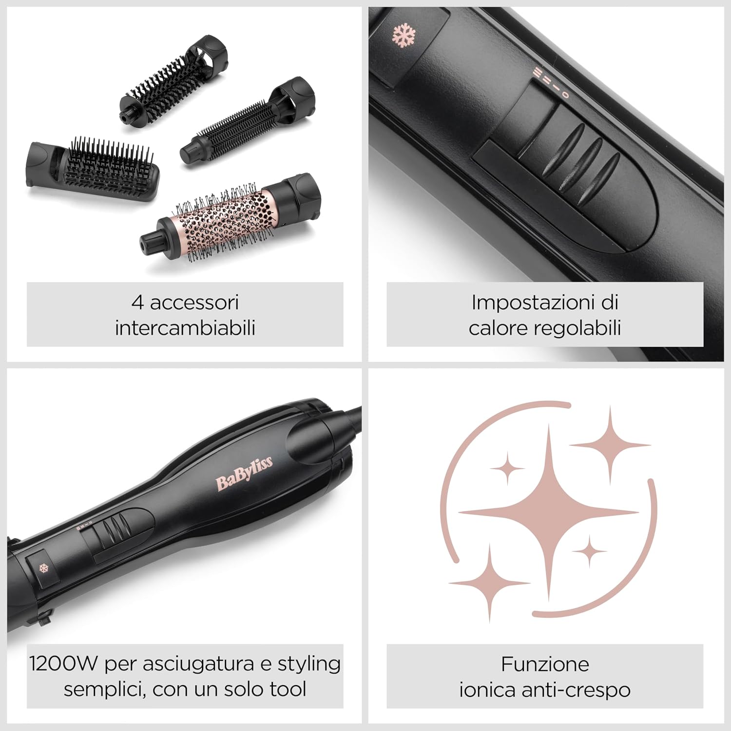 Thumbnail 6 de BaByliss Smooth Style AS122E: spazzola ad aria calda 1200W con 4 accessori e tecnologia ionica anti-crespo