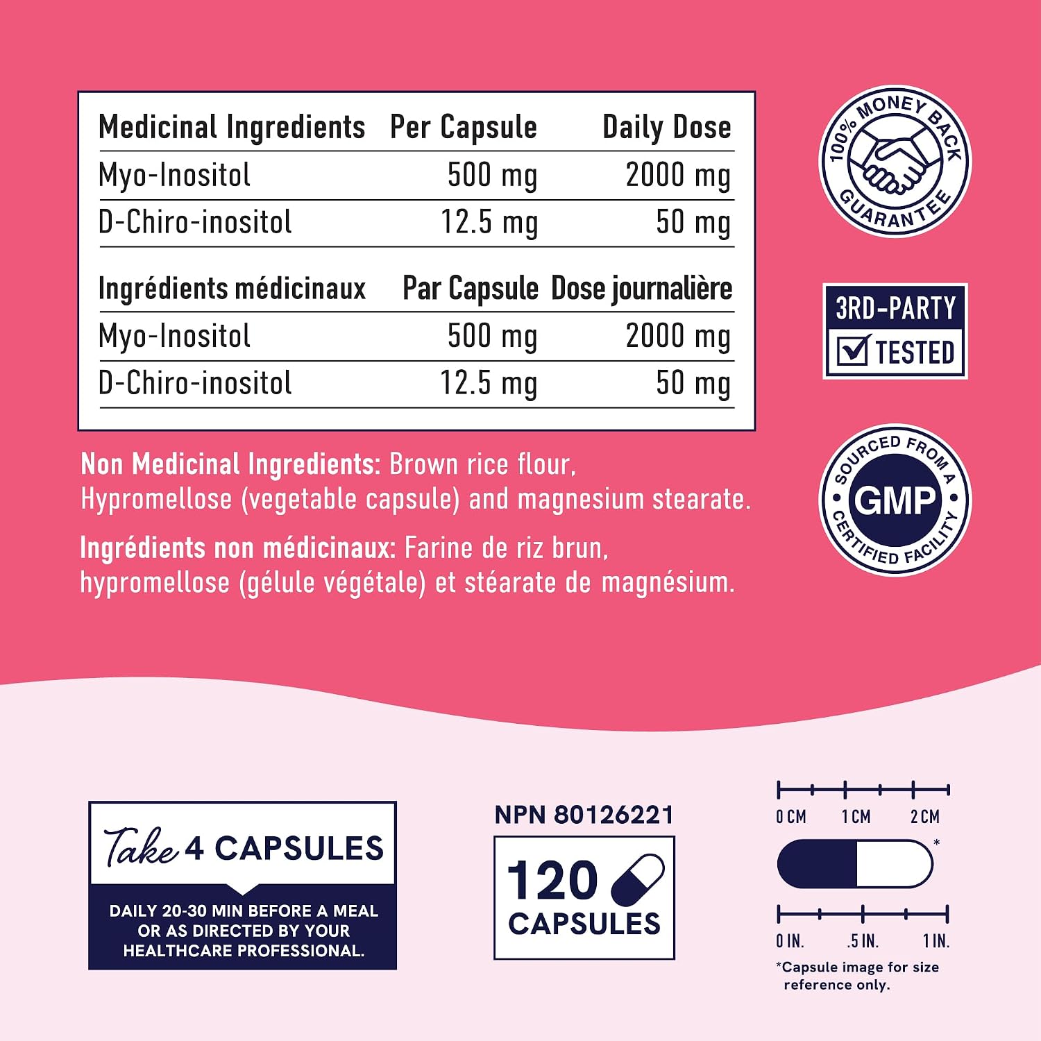 Detalle de SMNutrition INO Myo-Inositol & D-Chiro Capsules, 40:1 Ratio, 120 Count