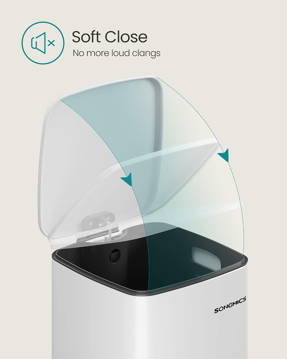 Detalle 2 de SONGMICS LTB592W02 Steel Pedal Bin, 20 L, Cloud White, Soft-Close Lid