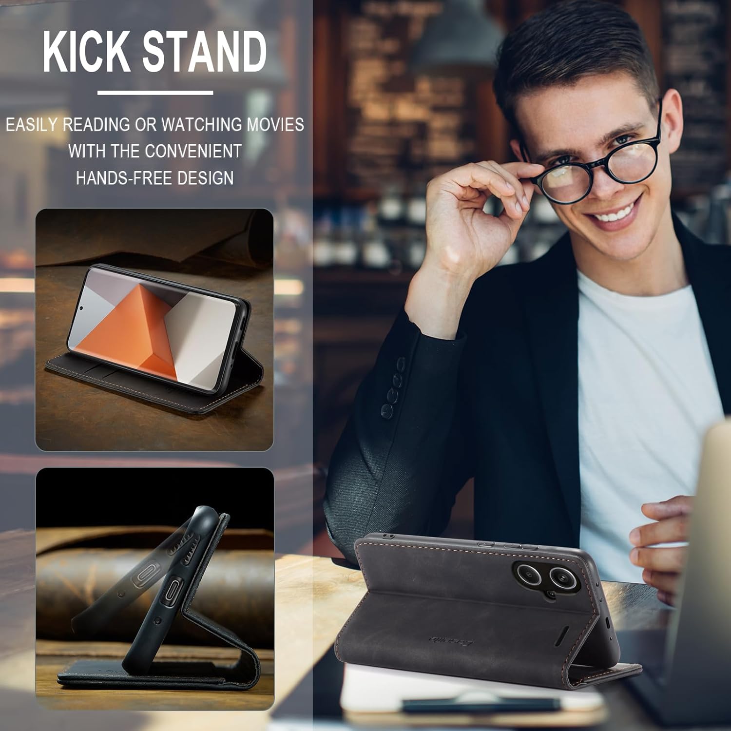 Thumbnail 2 de Lanranwa Handyhülle für Xiaomi Redmi Note 13 Pro Plus 5G – klappbares Flip Case aus PU-Leder mit Kartenfächern und Standfunktion (Schwarz)