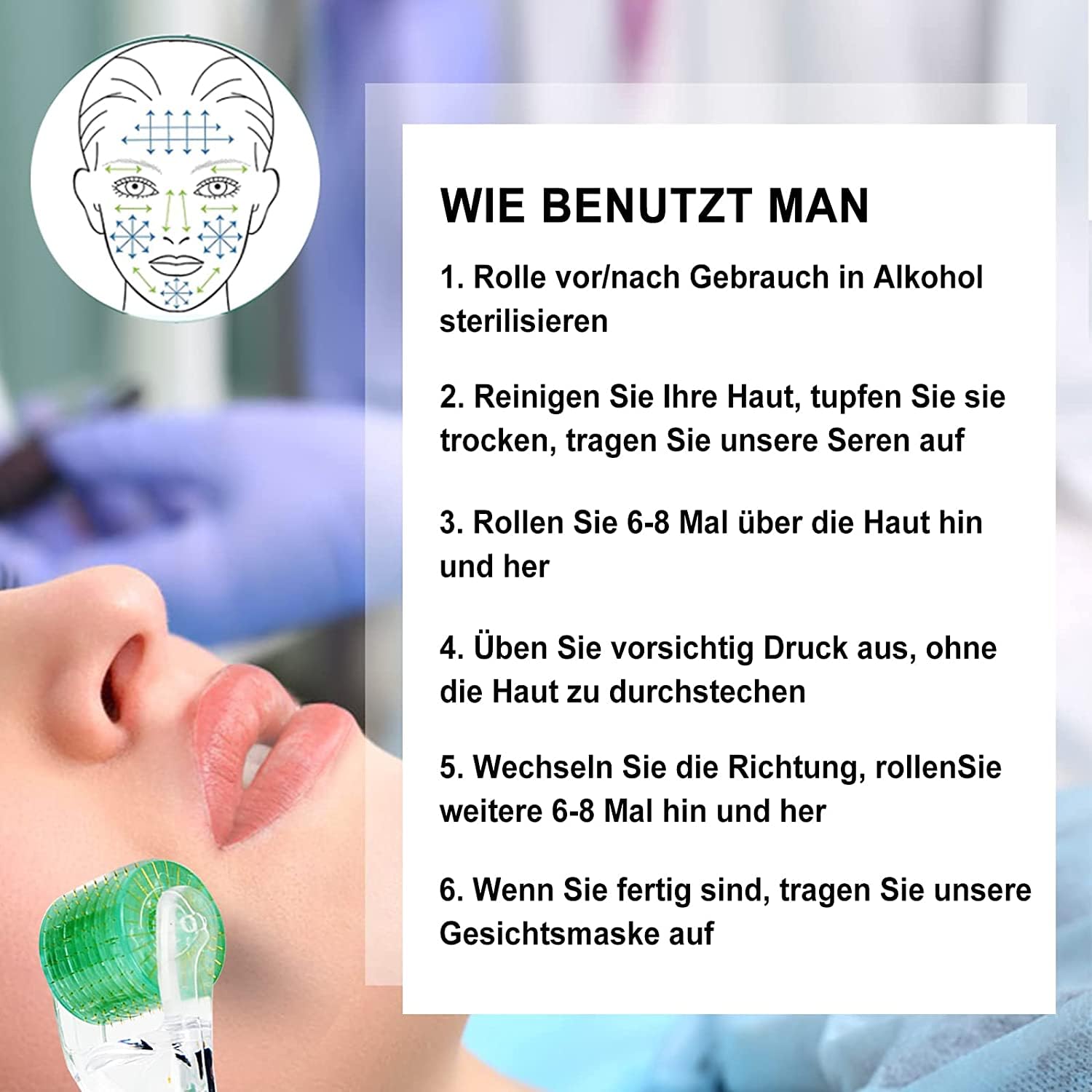 Detalle 2 de KOI BEAUTY Derma Roller 0,5 mm – Microneedling-Roller mit 200 echten Nadeln für Gesicht, Bart und Kopfhaut (zuhause)