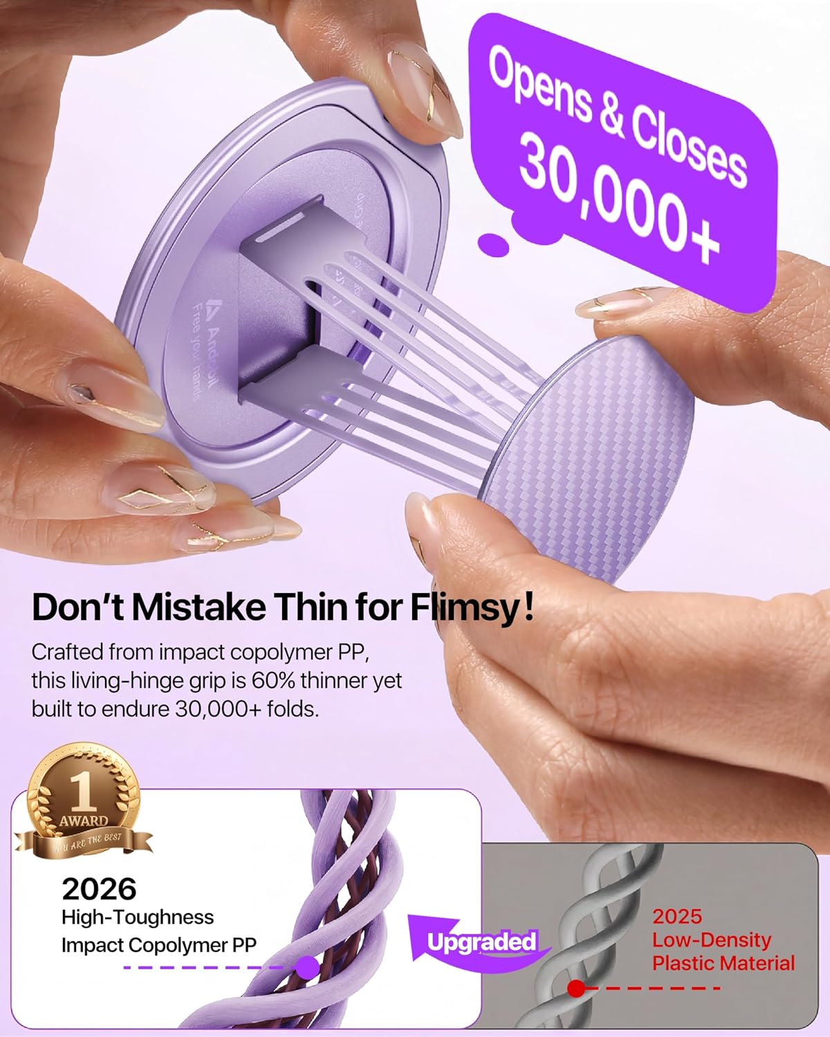 Detalle de andobil 2026 Ultra-Thin Magnetic Phone Grip for MagSafe with 360° Rotation (Purple)