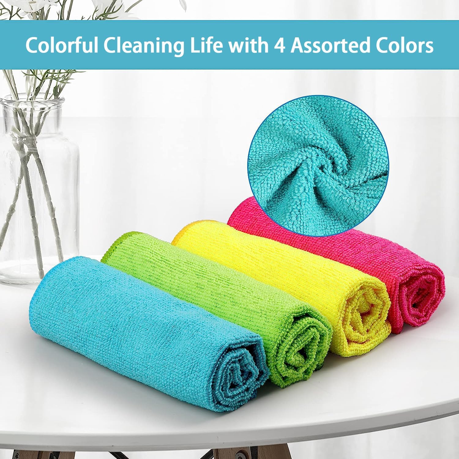 Detalle 2 de HOMEXCEL Microfibre Cloths Colour Pack 100 (29 x 29 cm) – Versatile Cleaning Rags