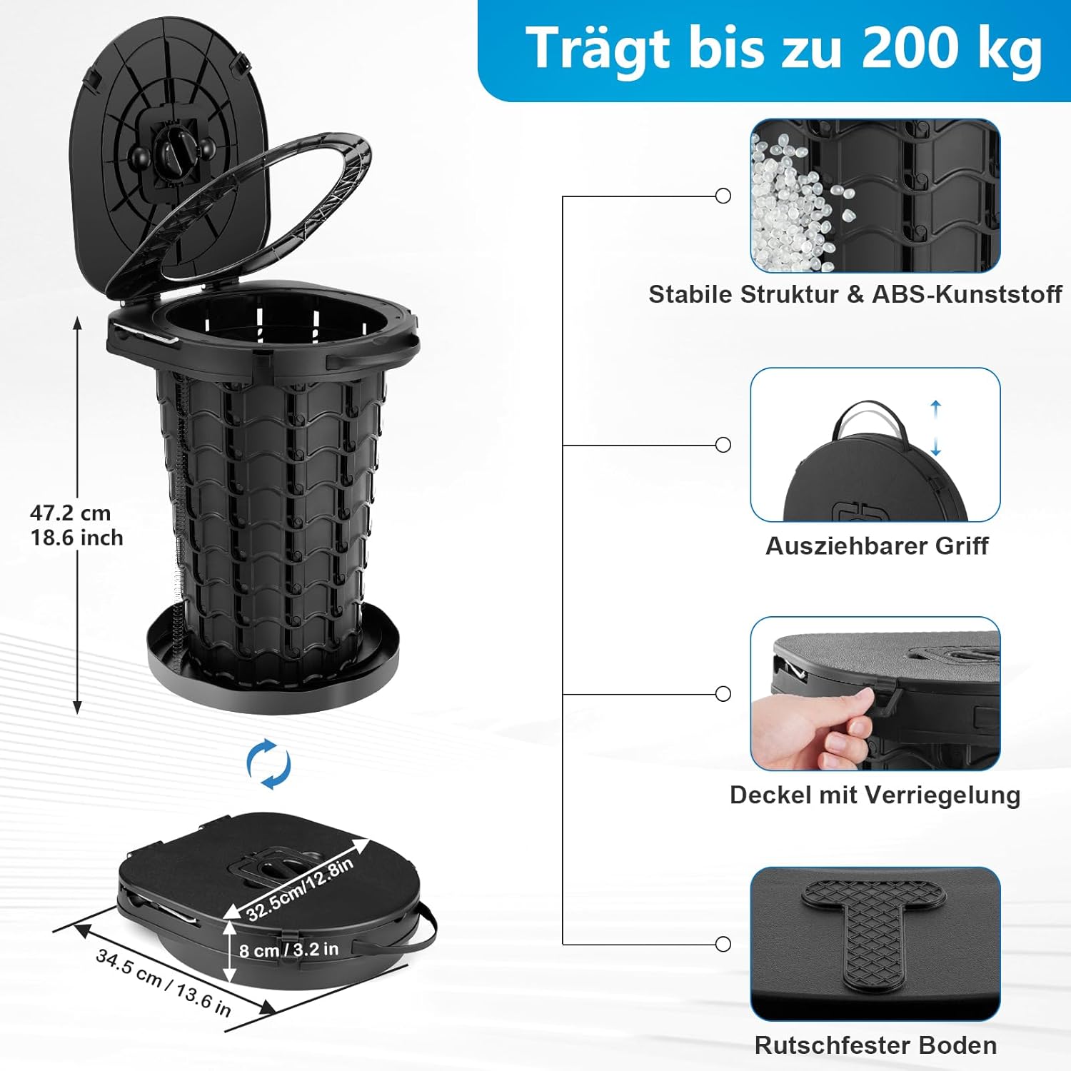 Detalle de imodomio Campingtoilette Faltbar Camping Toiletten – Tragbare faltbare WC-Lösung mit Deckel und Beuteln