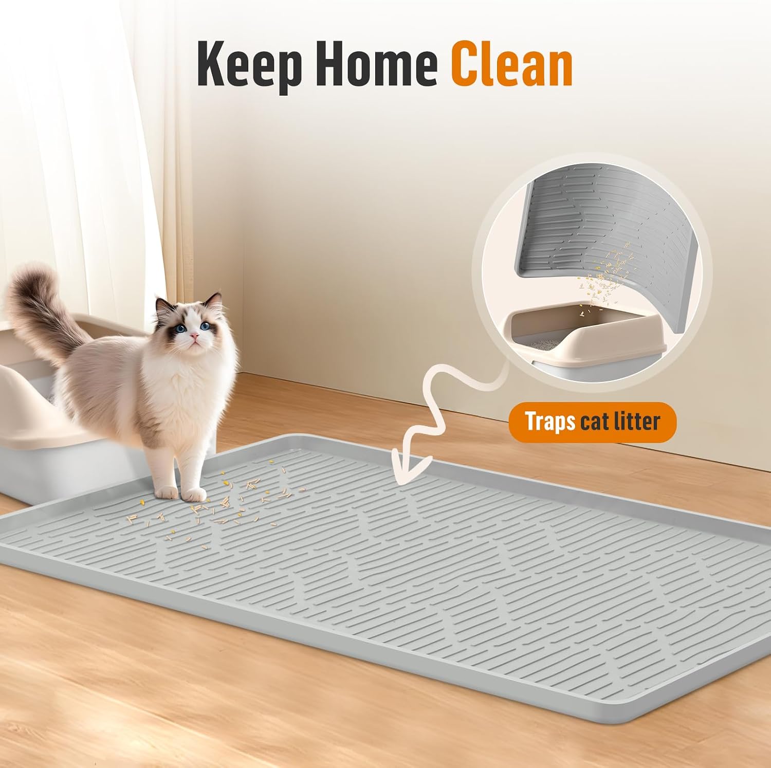 Detalle de Bartuke Silicone Cat Litter Mat (27" x 27"), Large Square, Waterproof and Easy‑to‑Clean