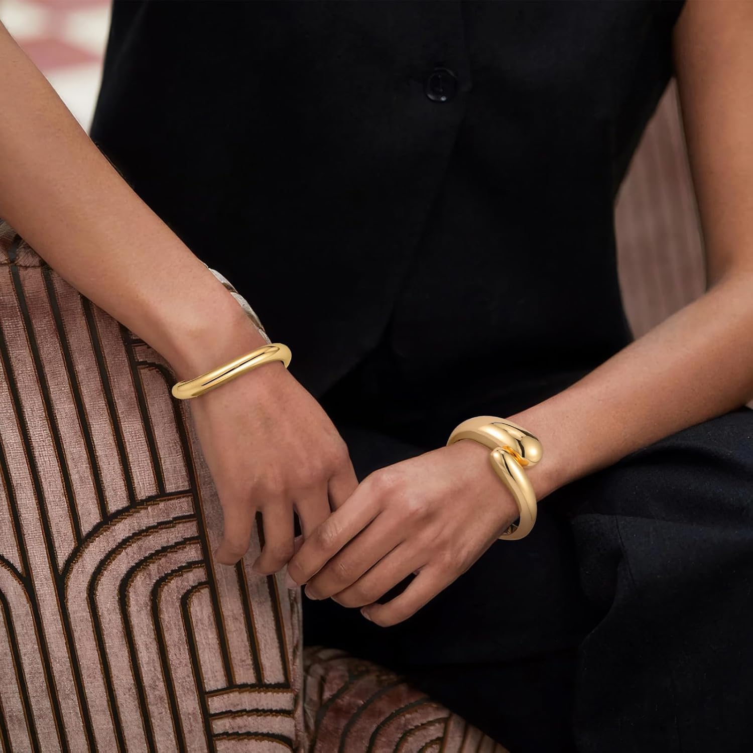 Thumbnail 4 de Yowivon Gold Bangles Bracelet for Women – irregular chunky teardrop wave hinged open cuff