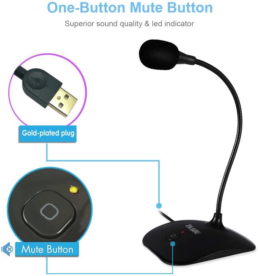 Thumbnail 3 de TKGOU USB PC Microphone – Plug & Play Stereo USB Mic with Mute Button (1.5m) for PC, Mac, PS4