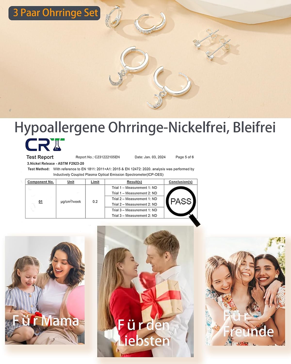 Thumbnail 5 de Halora 3 Paar Ohrringe Silber 925 Set 9–10mm