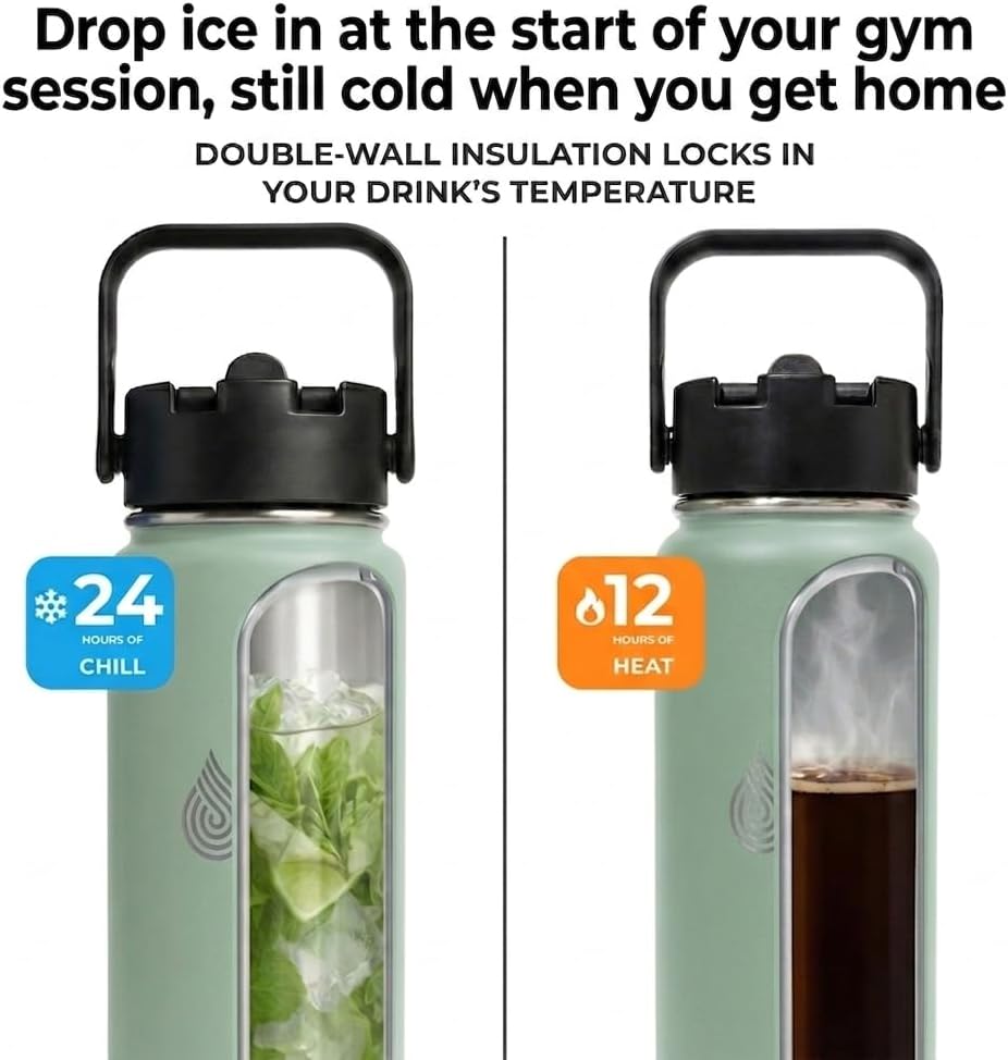 Thumbnail 1 de Daydrate Insulated 750ml Metal Water Bottle with Straw & Spout (Green)