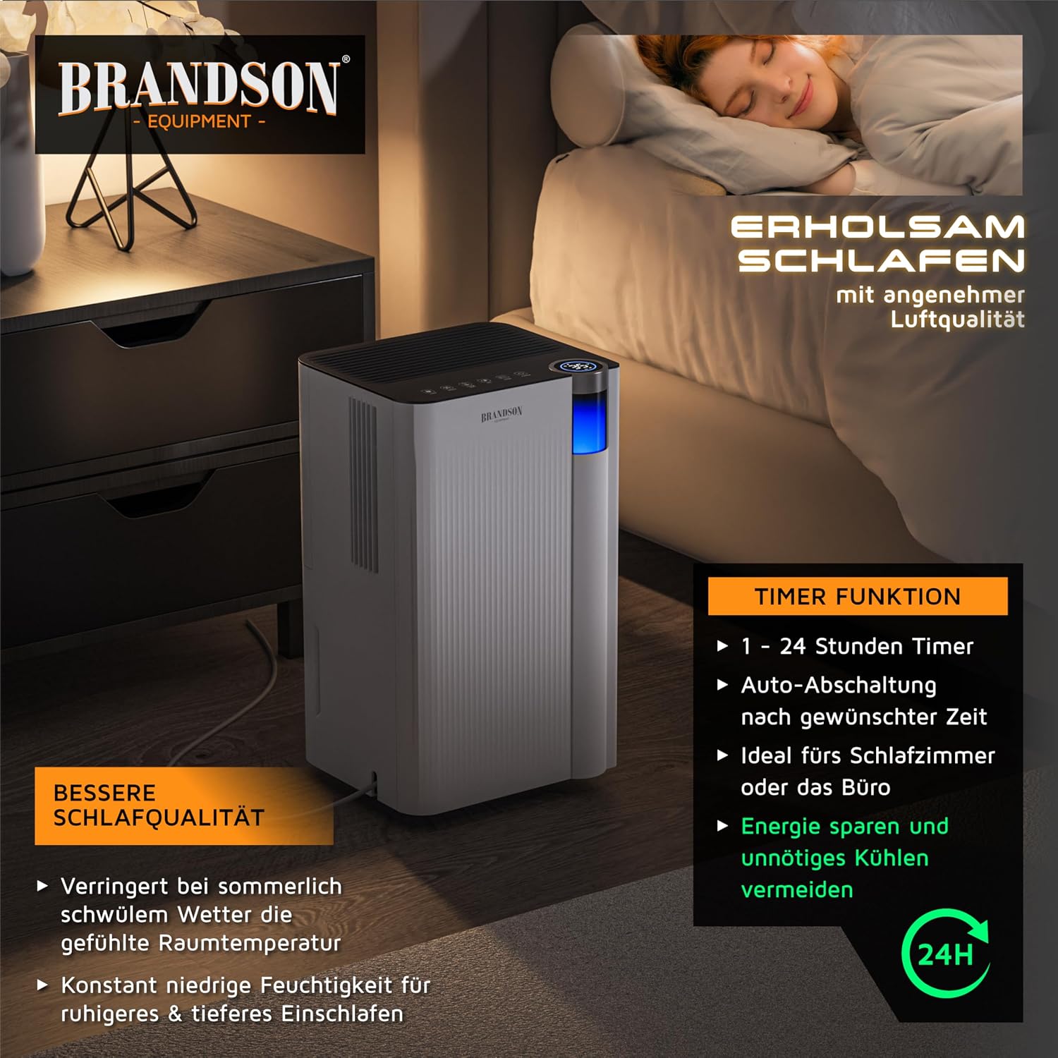 Detalle 2 de Brandson WLAN-Luftentfeuchter mit Kompressor, 12 Liter, App-Steuerung & Alexa-Kompatibilität