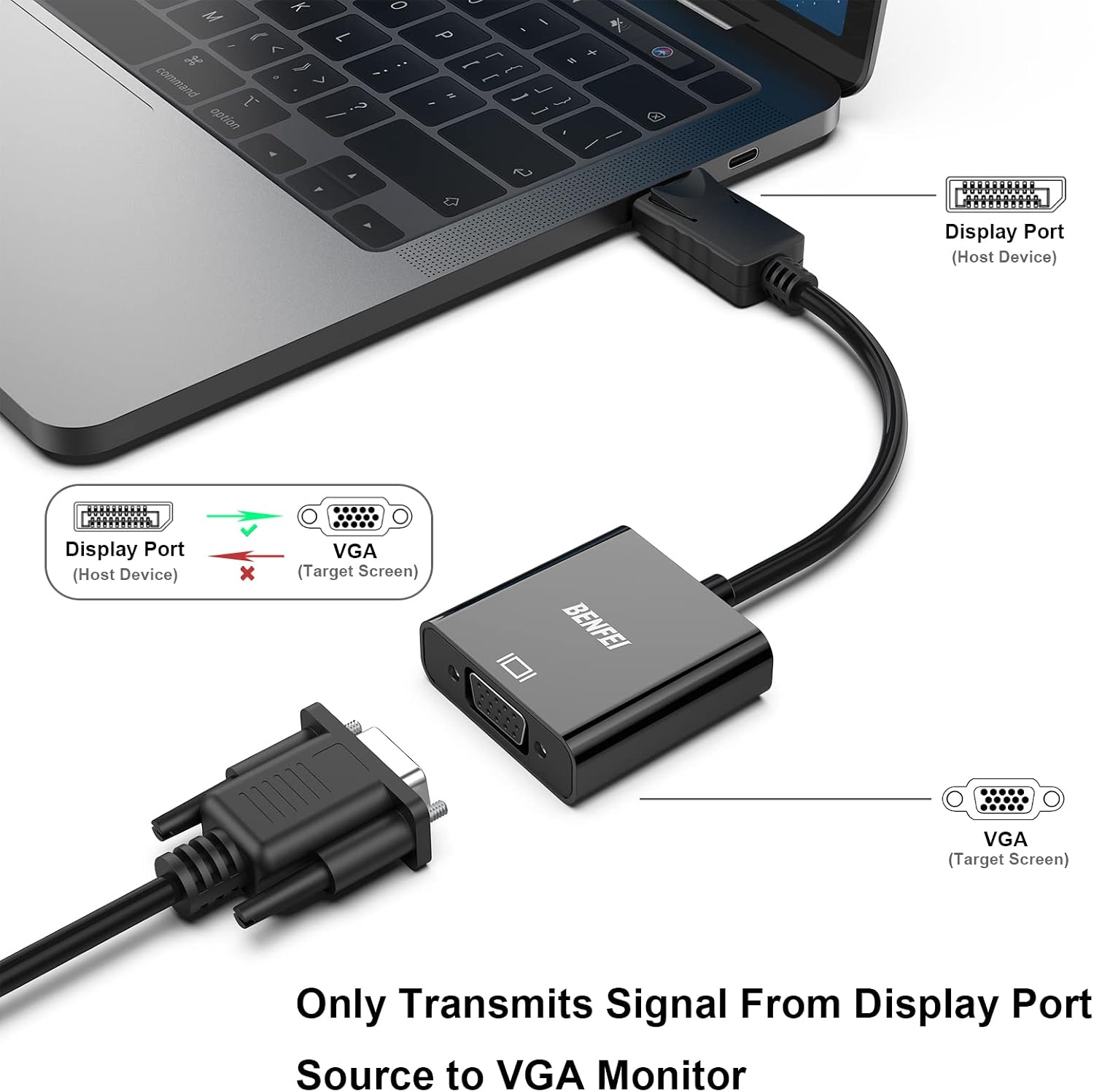 Detalle de BENFEI Adattatore DisplayPort a VGA unidirezionale (2 confezioni) fino a 1080p 60 Hz