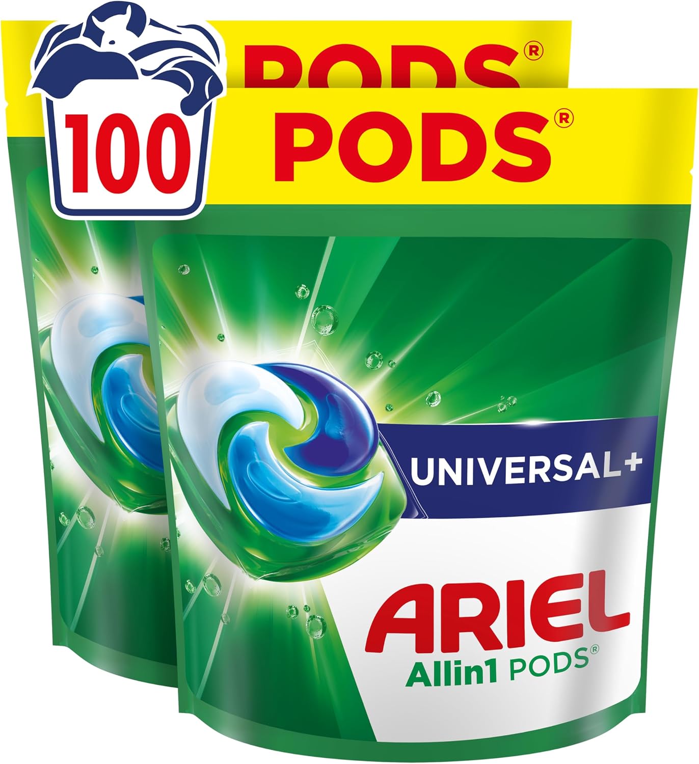 Detalle de Ariel Pods Universal+ Waschmittel, 100 Wäschen – Flecken entfernen schon bei der ersten Wäsche
