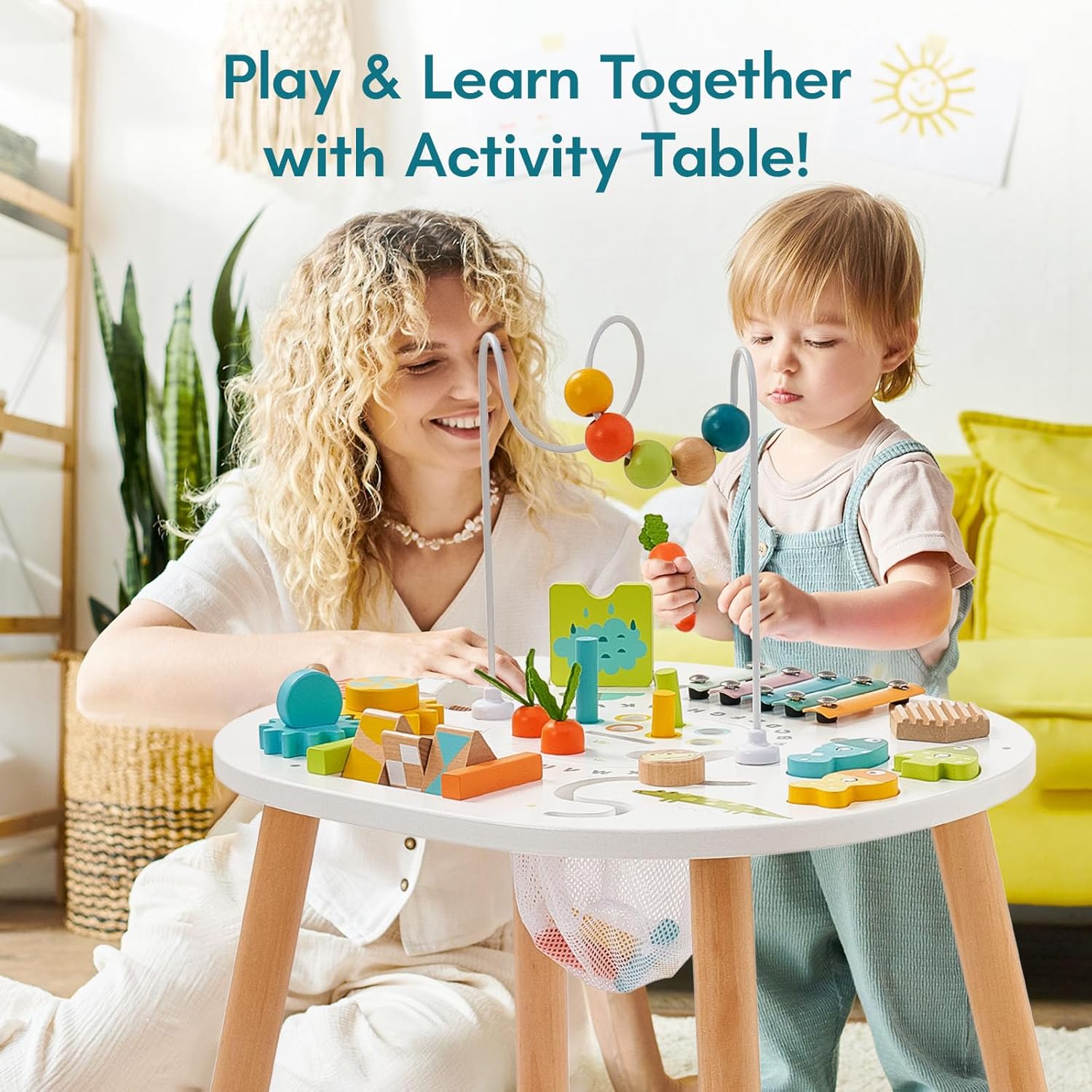 Thumbnail 5 de Giant bean Wooden Activity Table for Toddlers — 11-in-1 Montessori Learning Table (Bead Maze, Shape Sorter, Fishing Game & More)