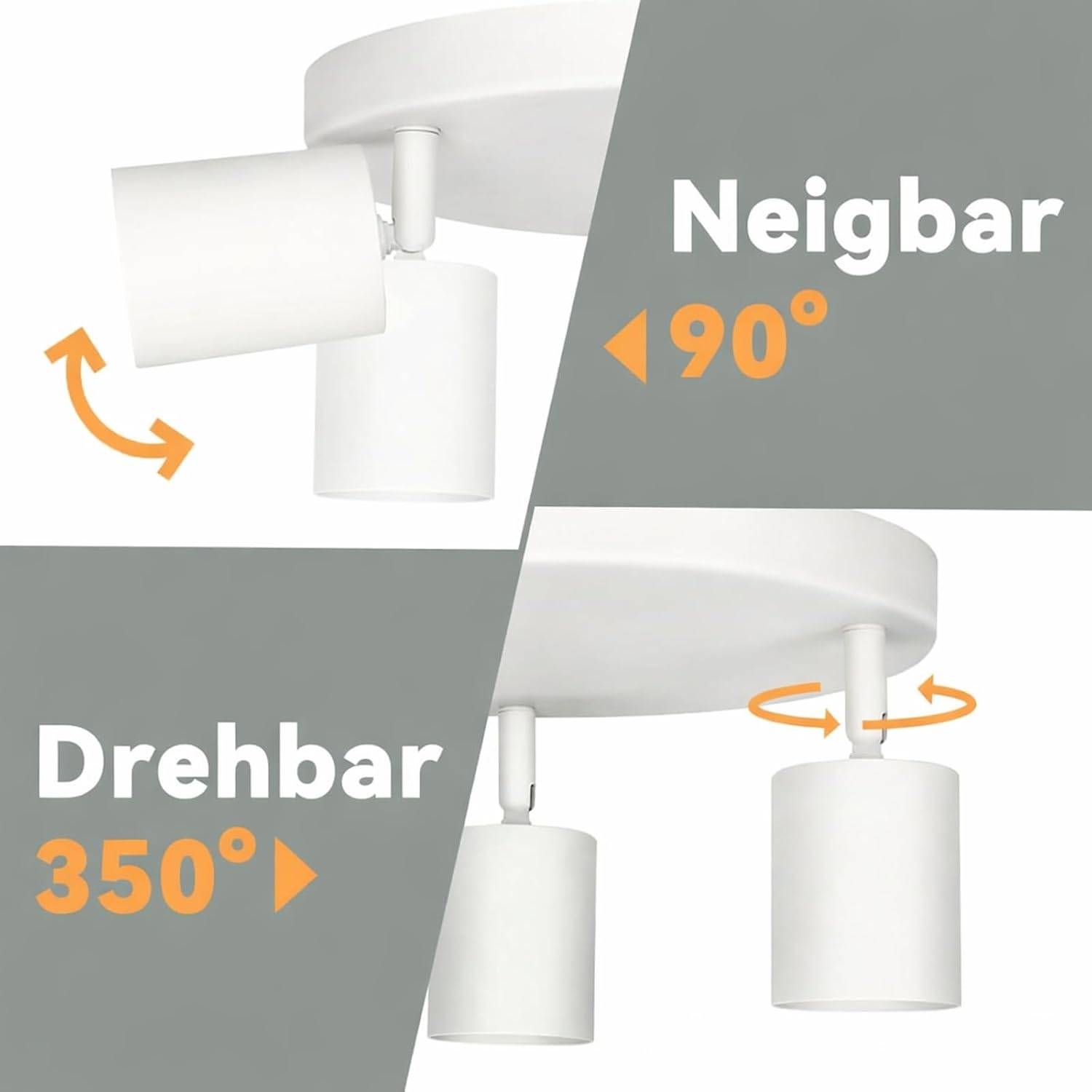 Thumbnail 2 de Homefire Deckenstrahler 3-flammig Deckenlampe Rund mit 350° Schwenkbarkeit – GU10 LED, Weiß