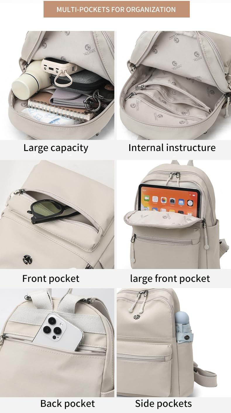 Detalle de YUESITE Small Fashion Backpack for Women — lightweight nylon daypack with anti-theft pocket