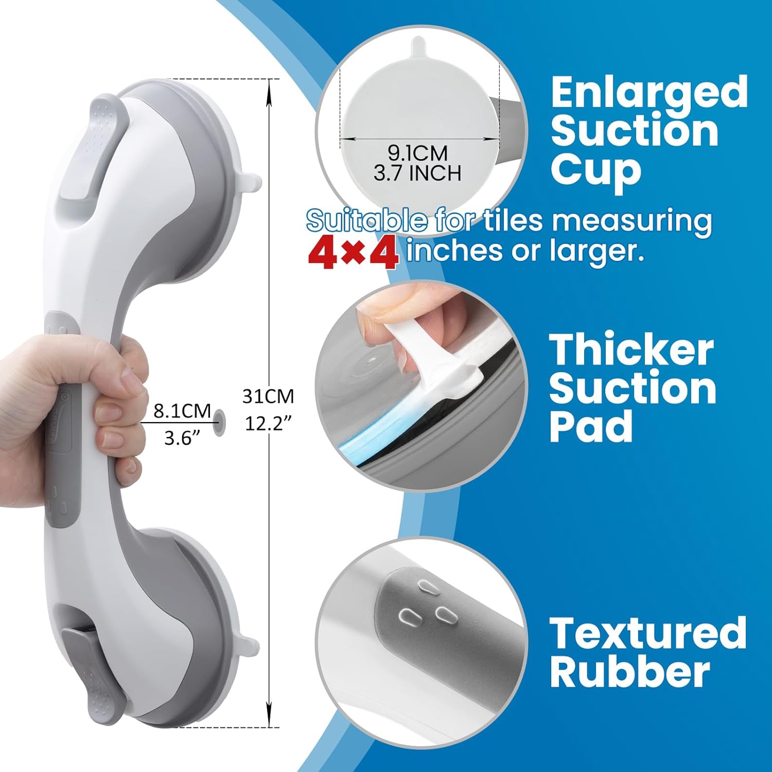 Thumbnail 3 de LEVERLOC Grab Bars for Bathtubs and Showers (2-Pack) Suction Safety Handles, 12 Inch