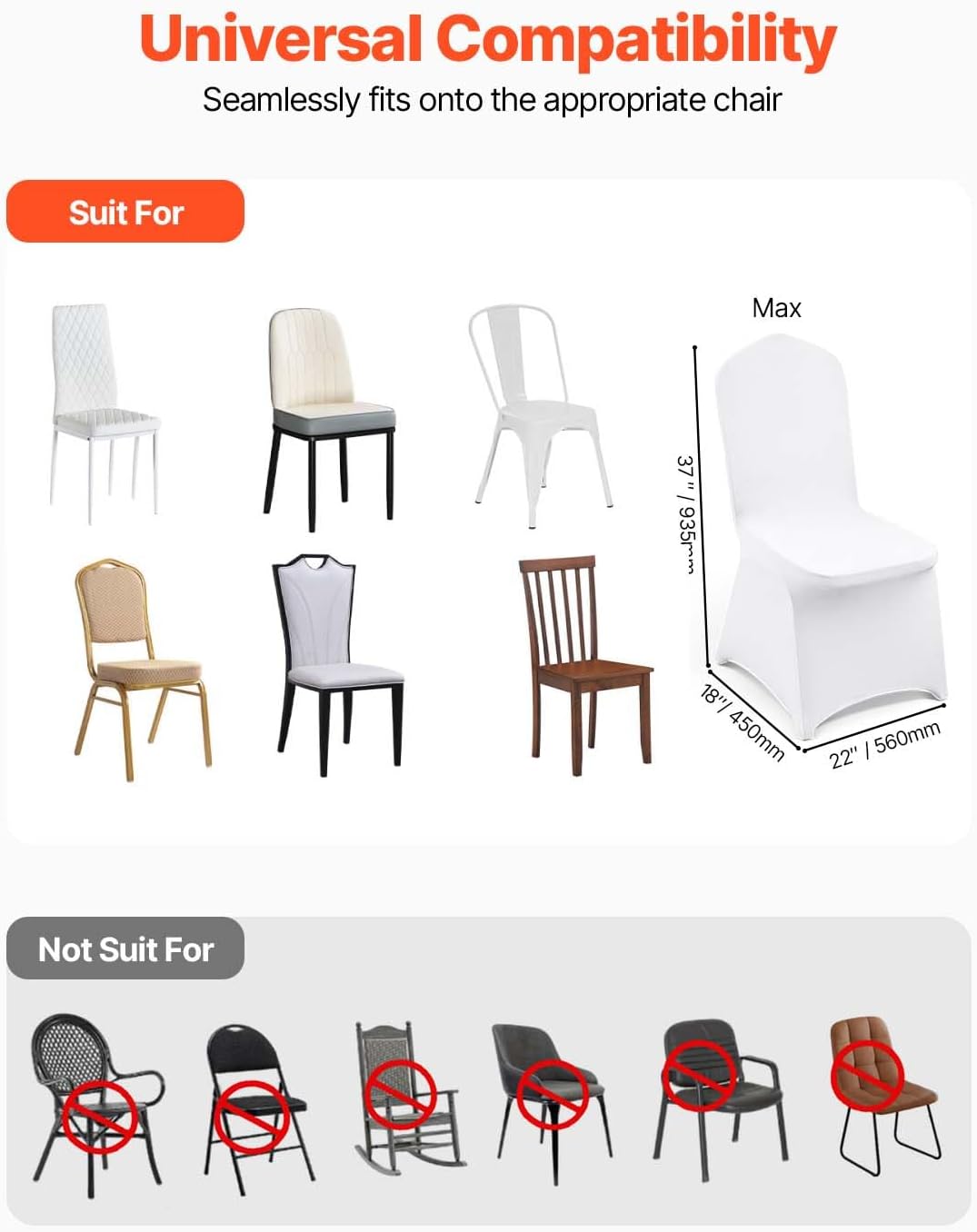 Thumbnail 4 de VEVOR RD-VV-05 White Stretch Chair Covers, 50-Pack for Events