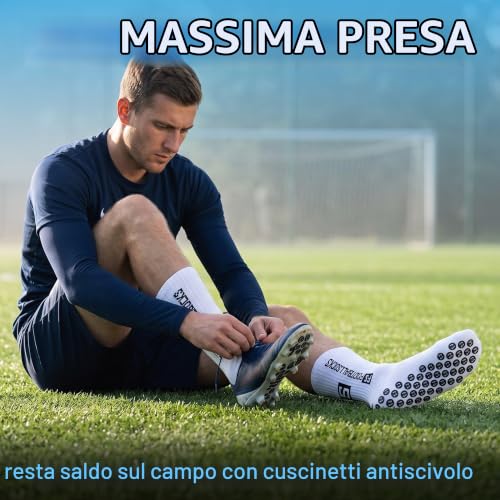 Thumbnail 1 de BODZWI Calze grip da calcio, 3 paia bianche in cotone traspirante