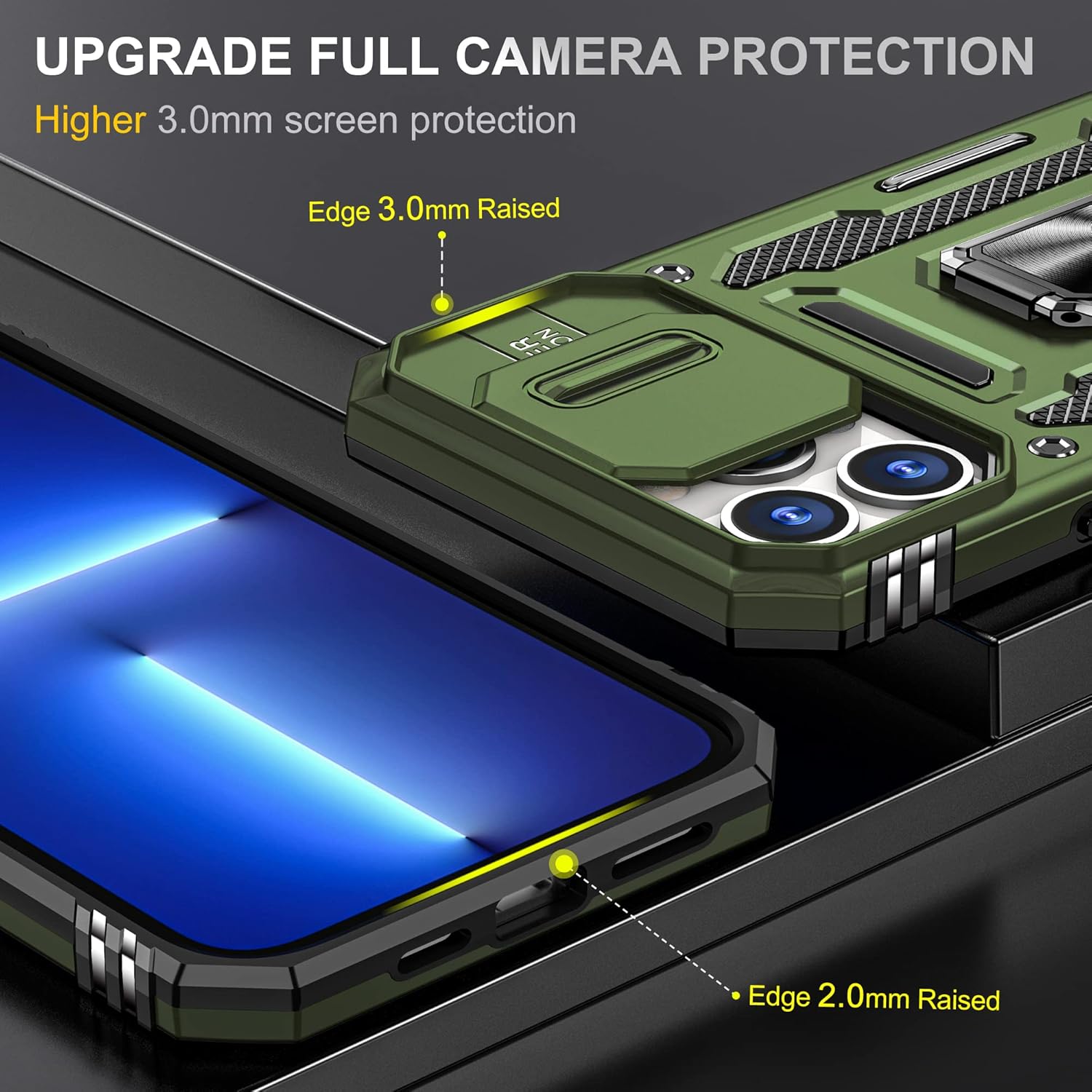 Thumbnail 5 de Jshru iPhone 13 Pro Max Case with Screen Protector (2 Pack) – Olive Green with Slide Camera Cover & 360° Kickstand