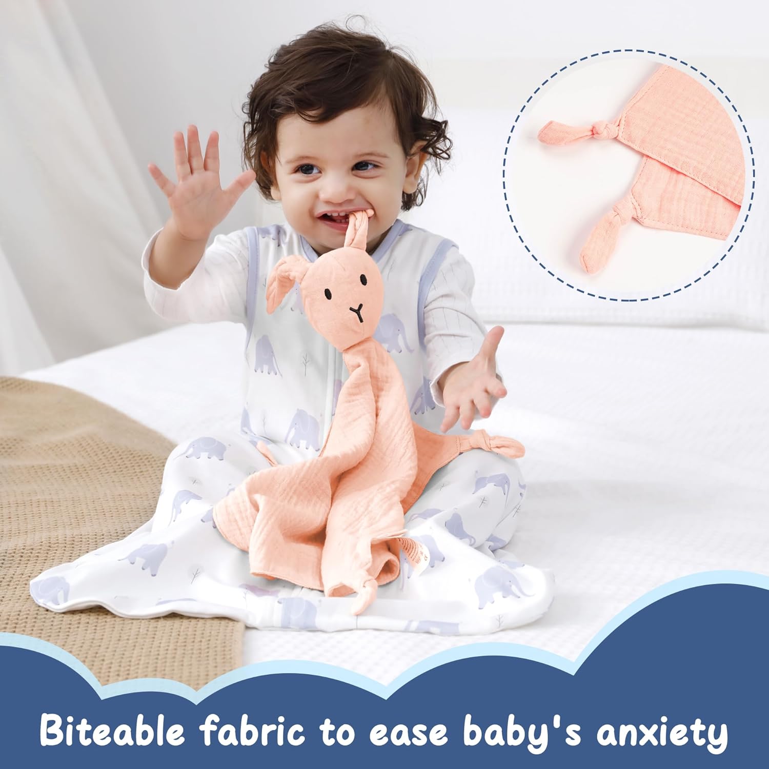 Detalle de ZIGJOY Baby Comforter Blanket Muslin Cotton Bunny Lovey (Pink) – Soft Security Blanket for Baby, 11 x 11 inches