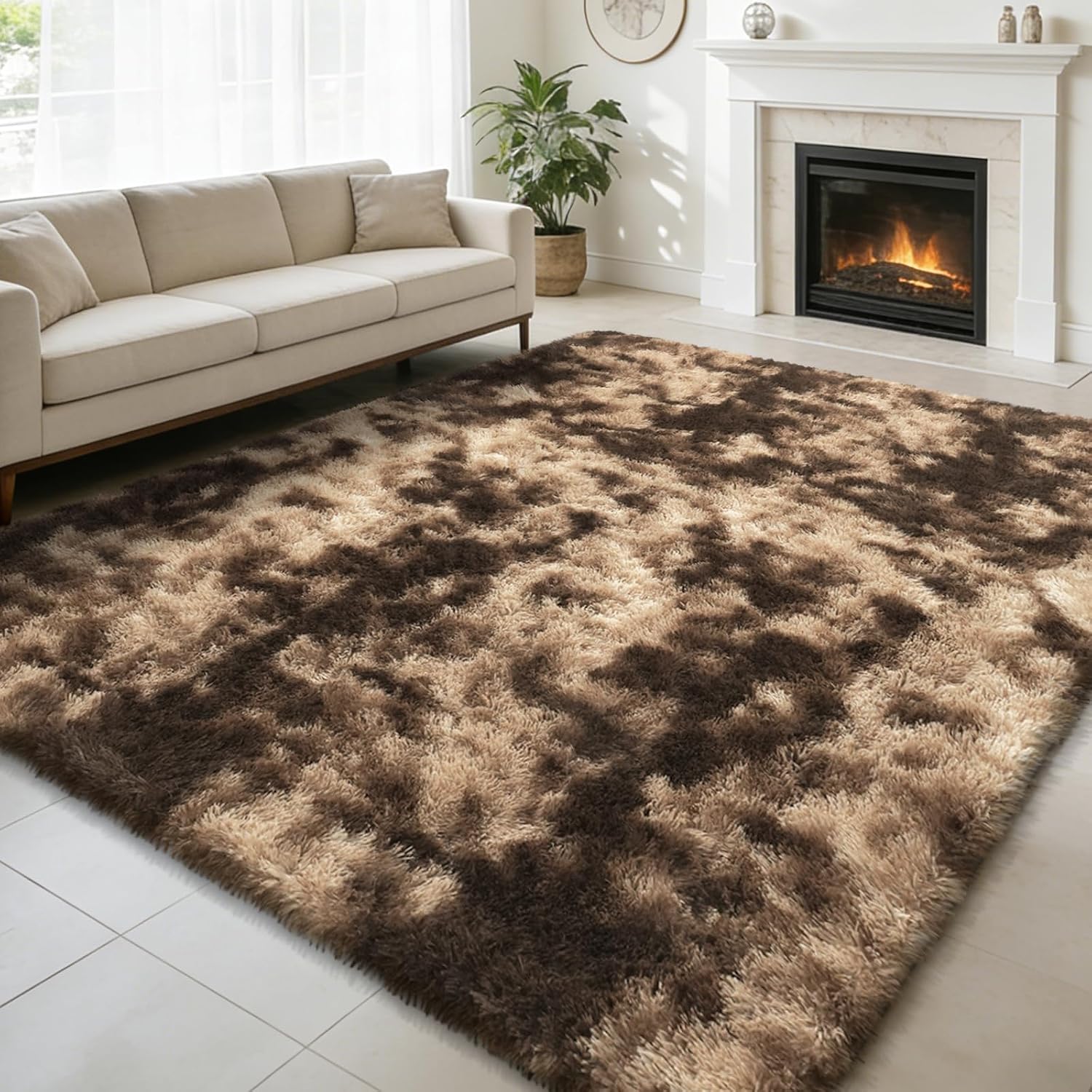 Detalle de Tie-Dyed Coffee 6x9 Fluffy Area Rug