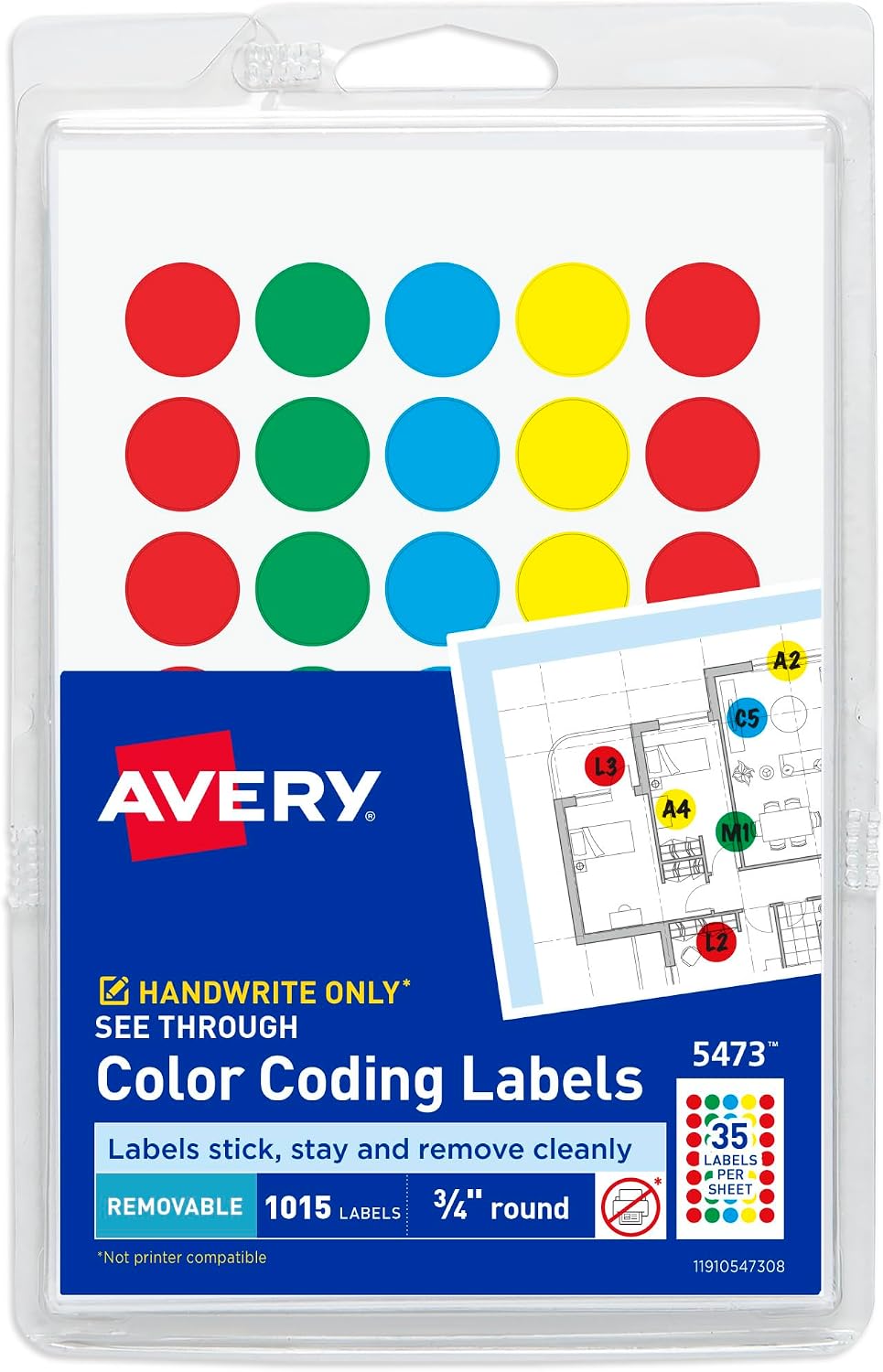 Detalle de Avery Removable Color-Coding Labels, 3/4-Inch