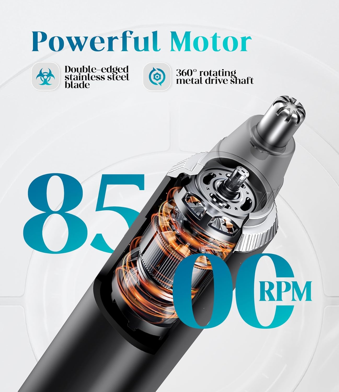Detalle 2 de Apetexo Nose Hair Trimmer for Men: Painless, 8500 RPM, USB-C Rechargeable & IPX7 Waterproof