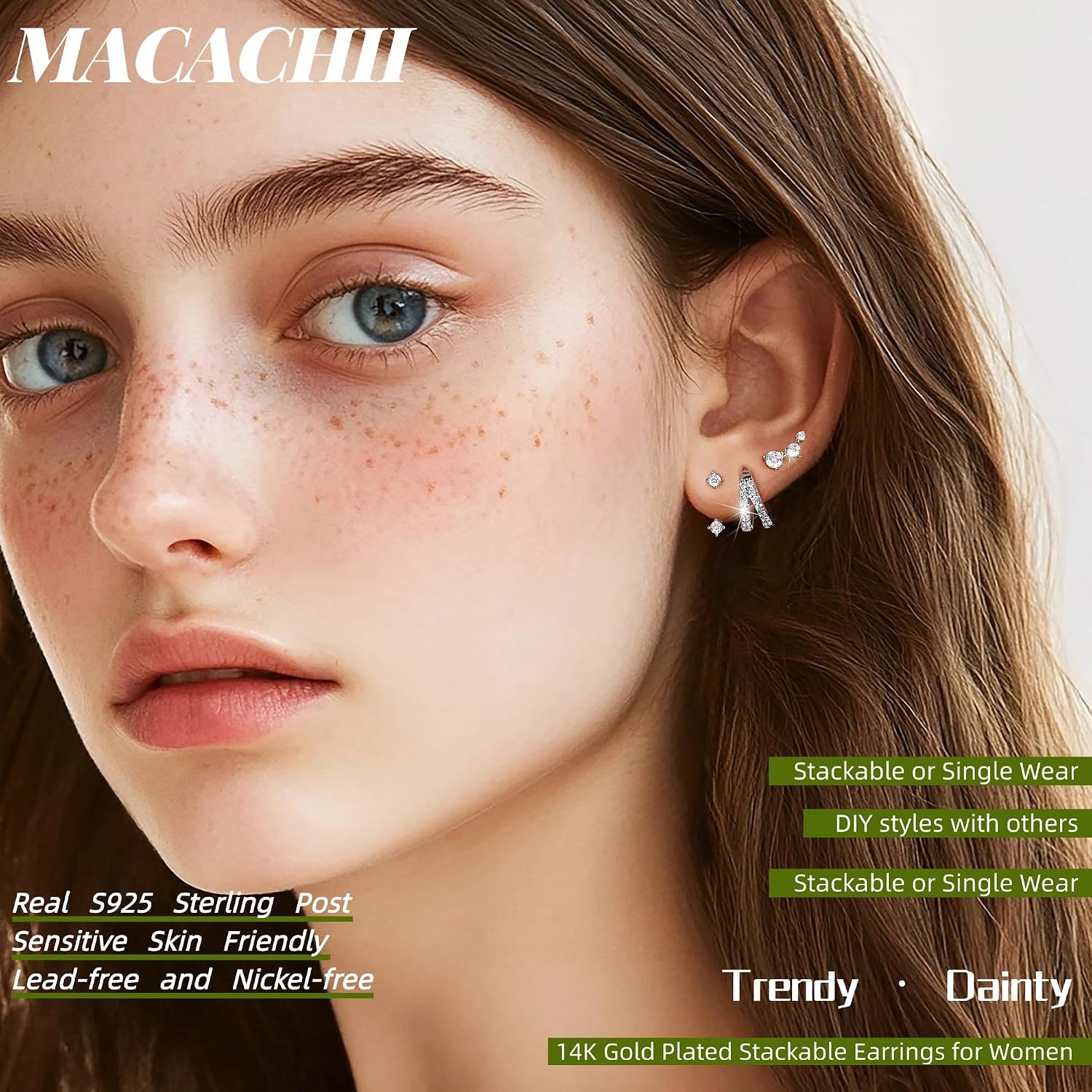 Detalle 2 de Macachii Lot 3 Boucles Argent 925 Plaqué Or