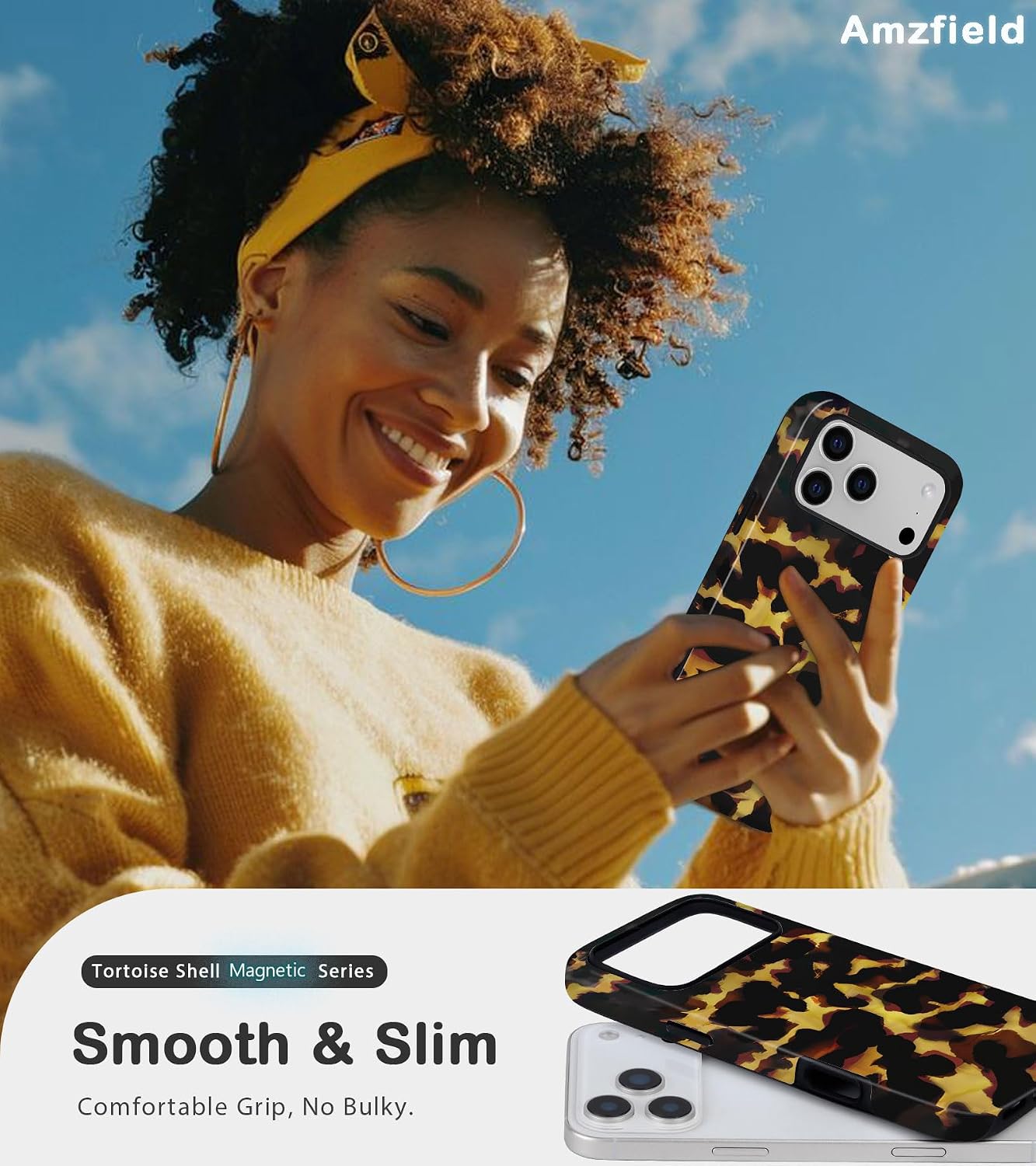 Detalle de Amzfield Magnetic Case for iPhone 17 Pro - Tortoise Shell Leopard Print (Yellow)