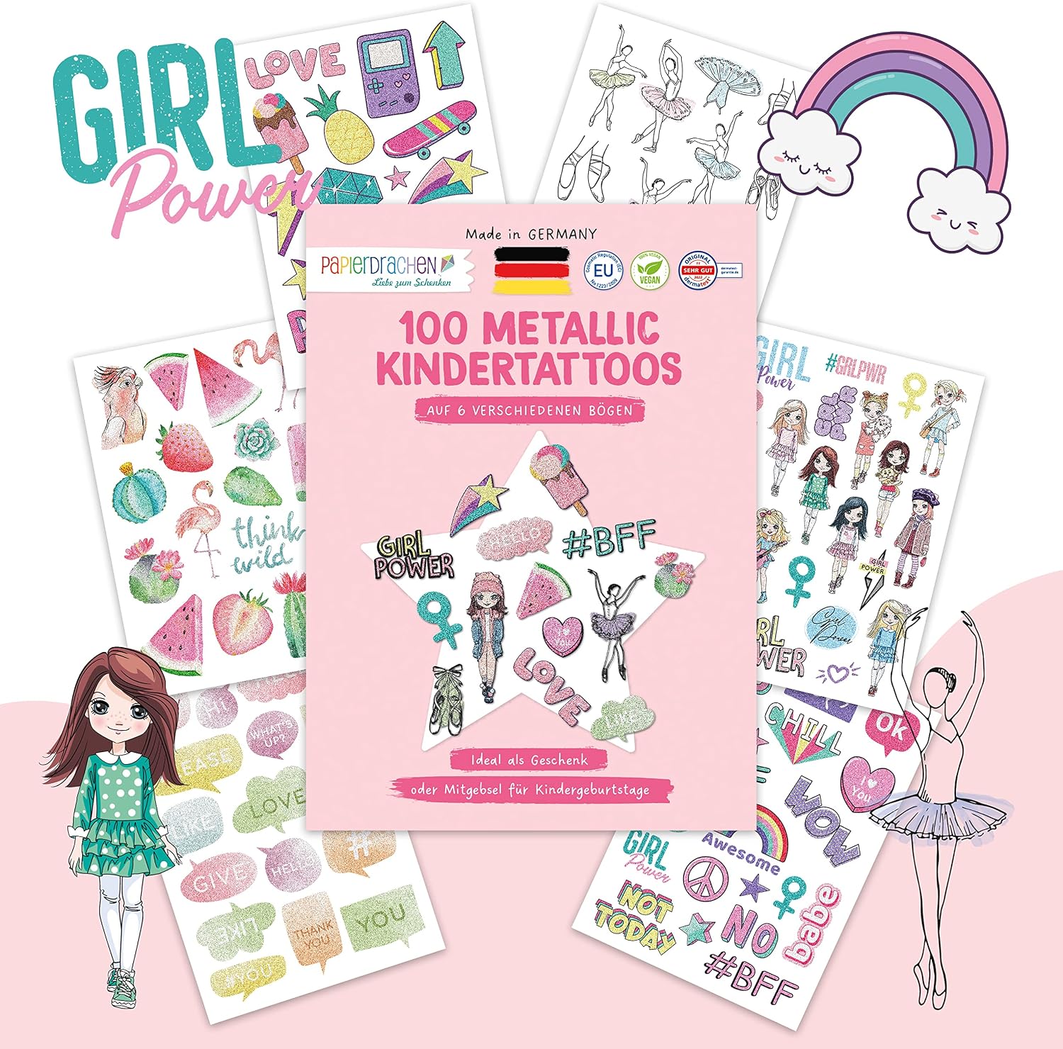 Thumbnail 6 de Papierdrachen Metallic-Tattoos für Kinder 100