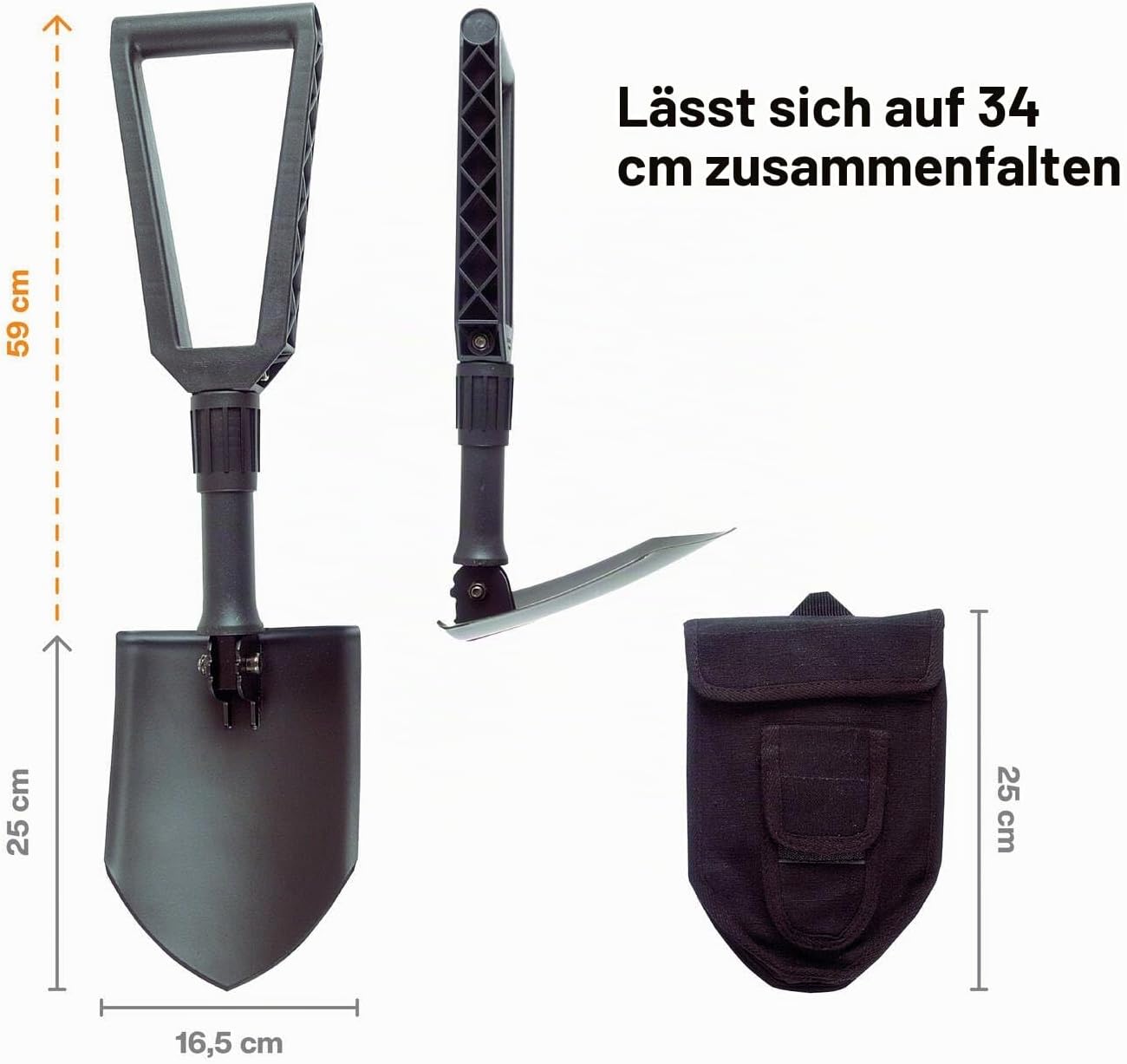 Detalle de Fiskars Klappspaten 59 cm – Multitalentierter Spaten, Hacke oder Schaufel mit Canvas-Tasche