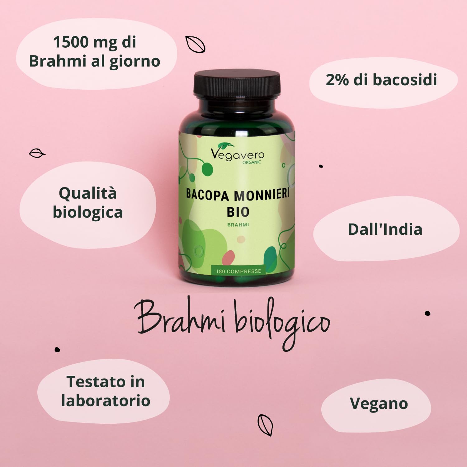 Thumbnail 1 de BACOPA MONNIERI BIO Vegavero® 750 mg – Brahmi bio nootropico, 180 compresse vegane