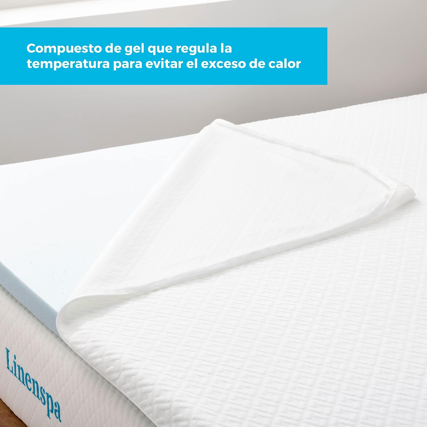 Detalle 1 de Linenspa Topper Viscoelástico 90x190 cm 😴 Con Gel y Lavable