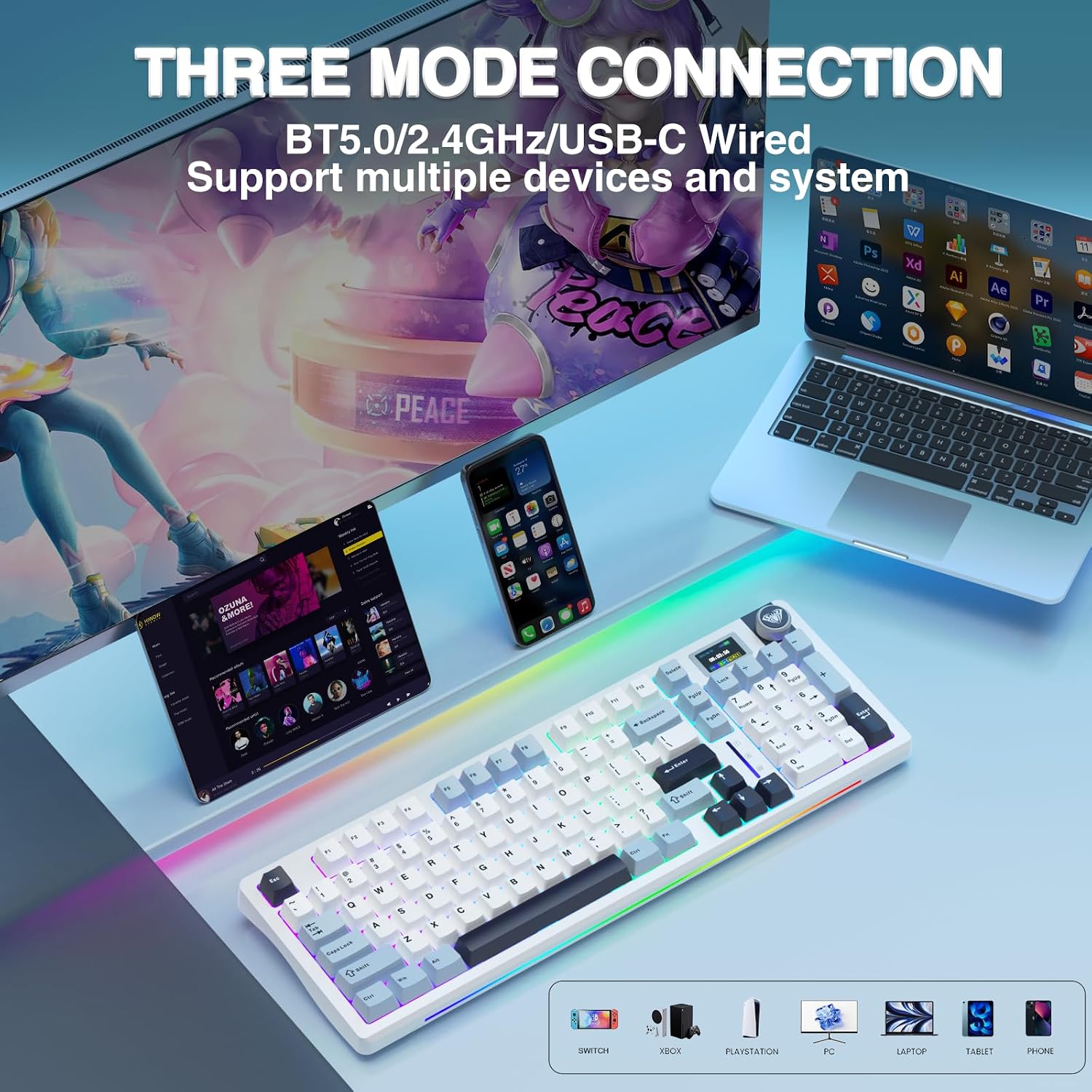 Detalle 2 de AULA S98 Pro Wireless Mechanical Keyboard with LCD, Knob, Hot-Swap and RGB