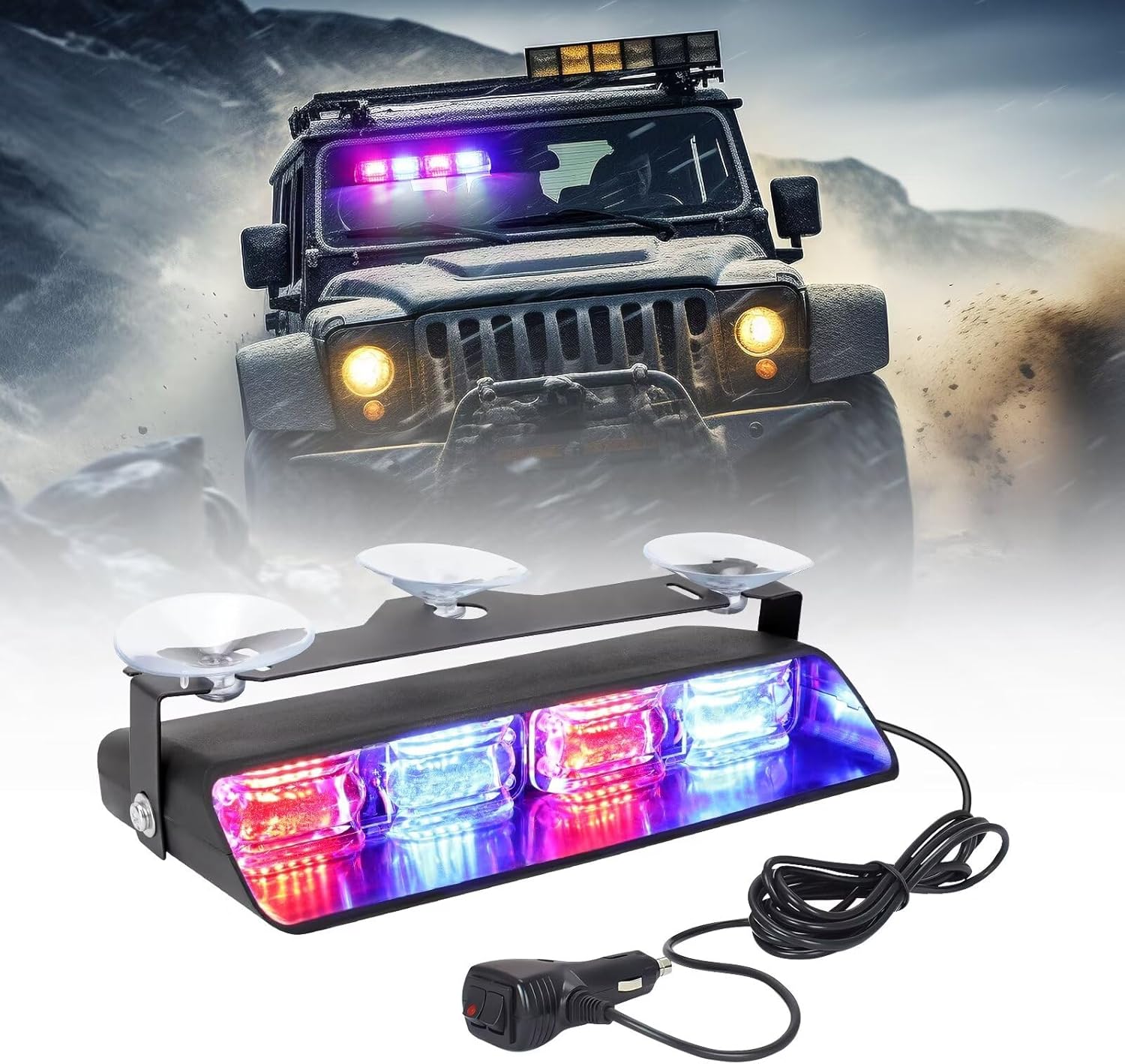 Detalle de OPP ULITE Emergency Flashing Dash Strobe Lights for Vehicles (Red/Blue, 24 LEDs, 26 Modes, Memory) with Suction Cups