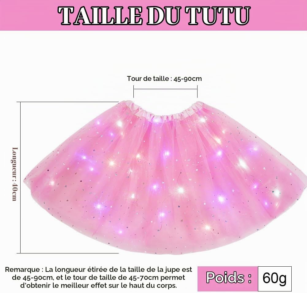 Detalle 2 de AYBUY led-tutu voor dames van tule met sterglitters en elastische tailleband