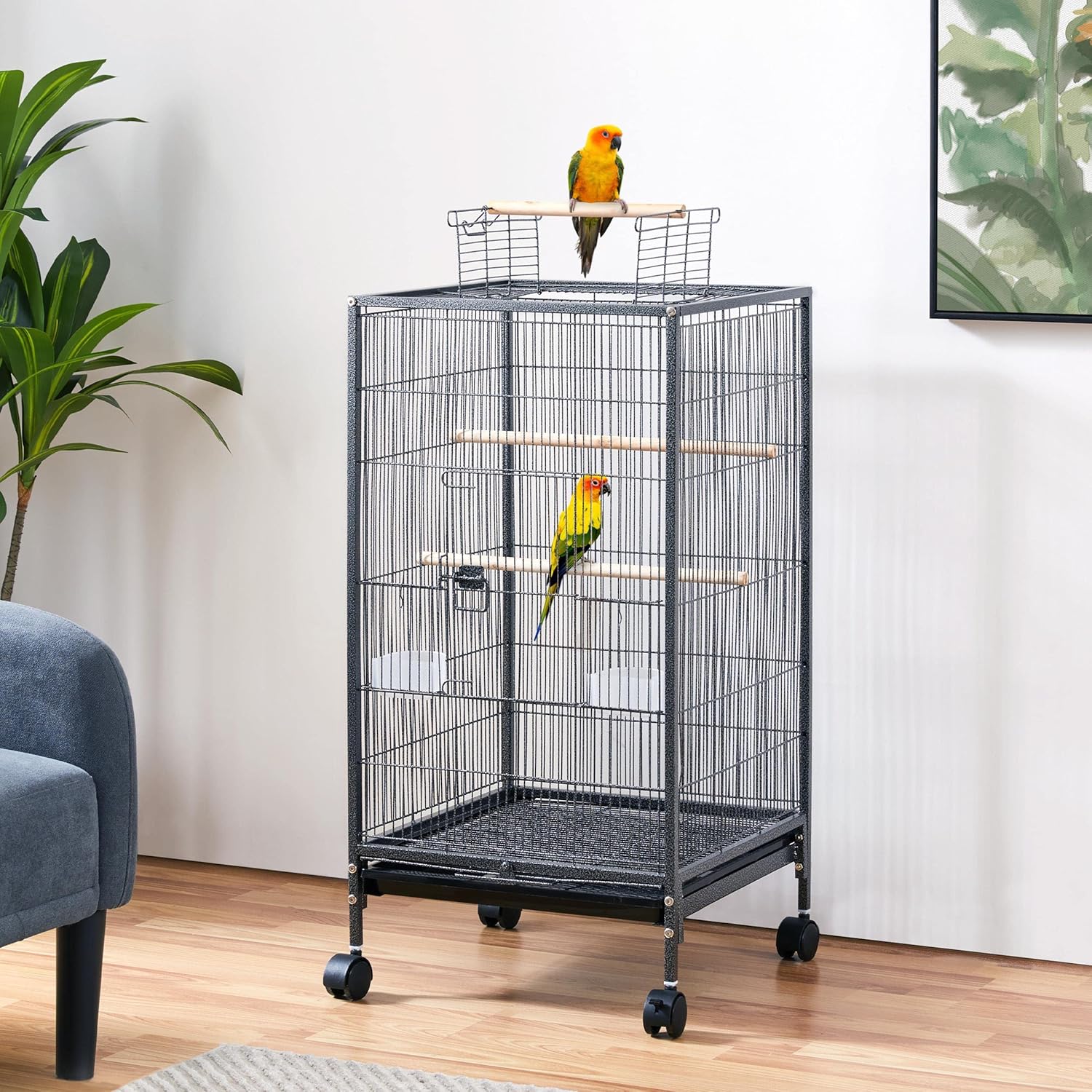 Detalle 2 de Yaheetech 100.5cm Iron Open-Top Bird Cage with Rolling Stand (45.5 x 45.5 x 100.5cm) for Budgies, Parakeets & Lovebirds