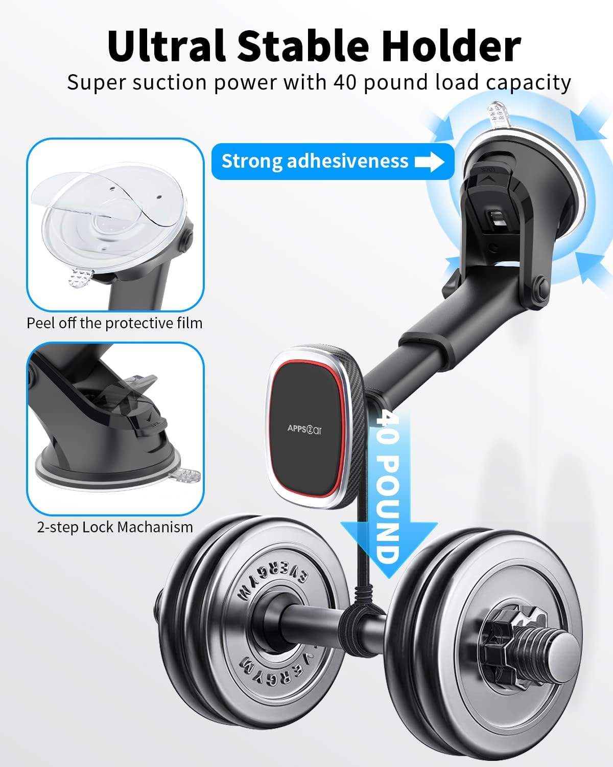 Thumbnail 2 de APPS2Car Magnet-Handyhalterung für das Auto mit 6 N52-Magneten und einstellbarer Halterung